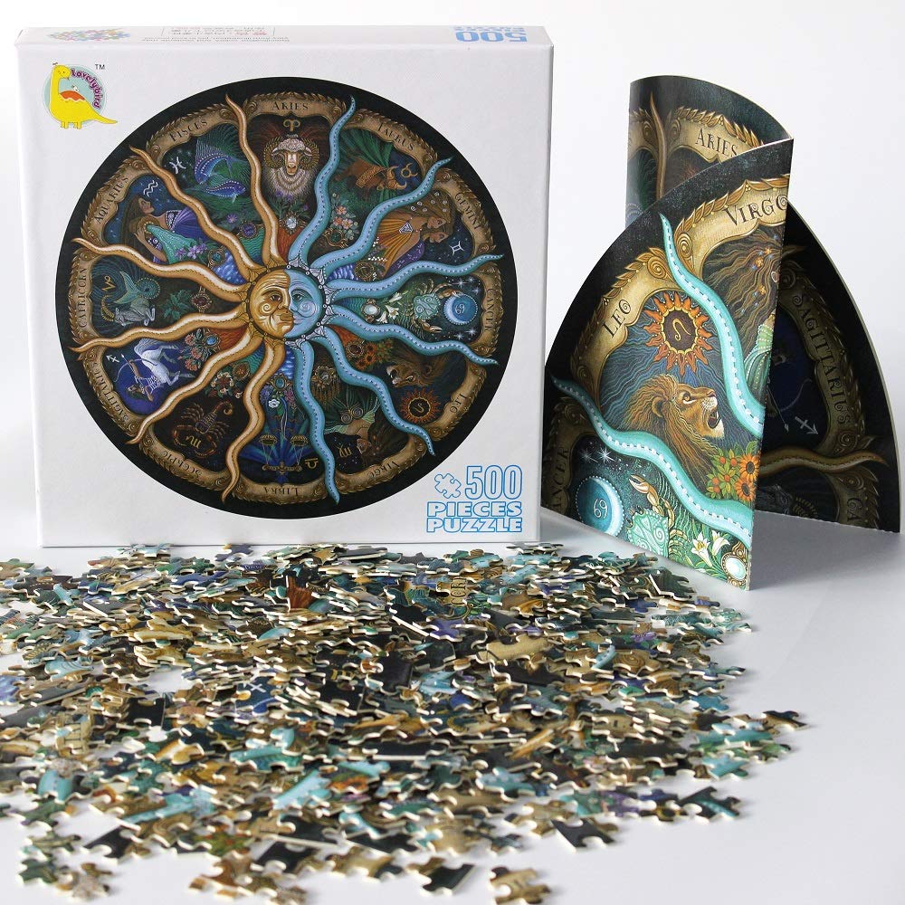Moruska 500 Piece Puzzles for Adults- Zodiac Constellation Puzzle- Round Mandala Astrology Jigsaw Puzzle Cool and Challanege Moruska