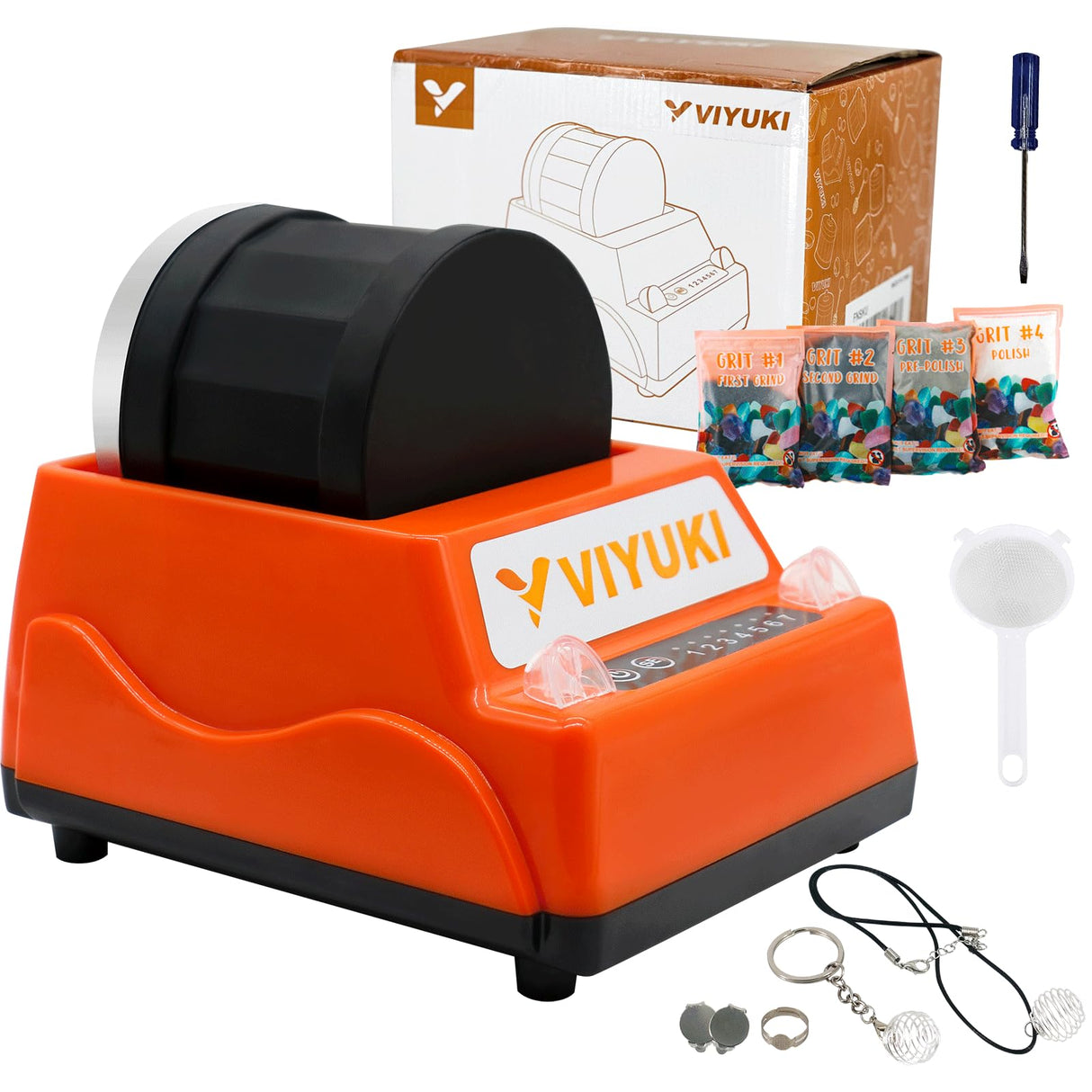 VIYUKI Rock Tumblers Kit - Includes Rough Gemstones, 4 Polishing Grits, Jewelry Fastenings,Operating Instruction, Great Stem Science Kit for Teen VIYUKI