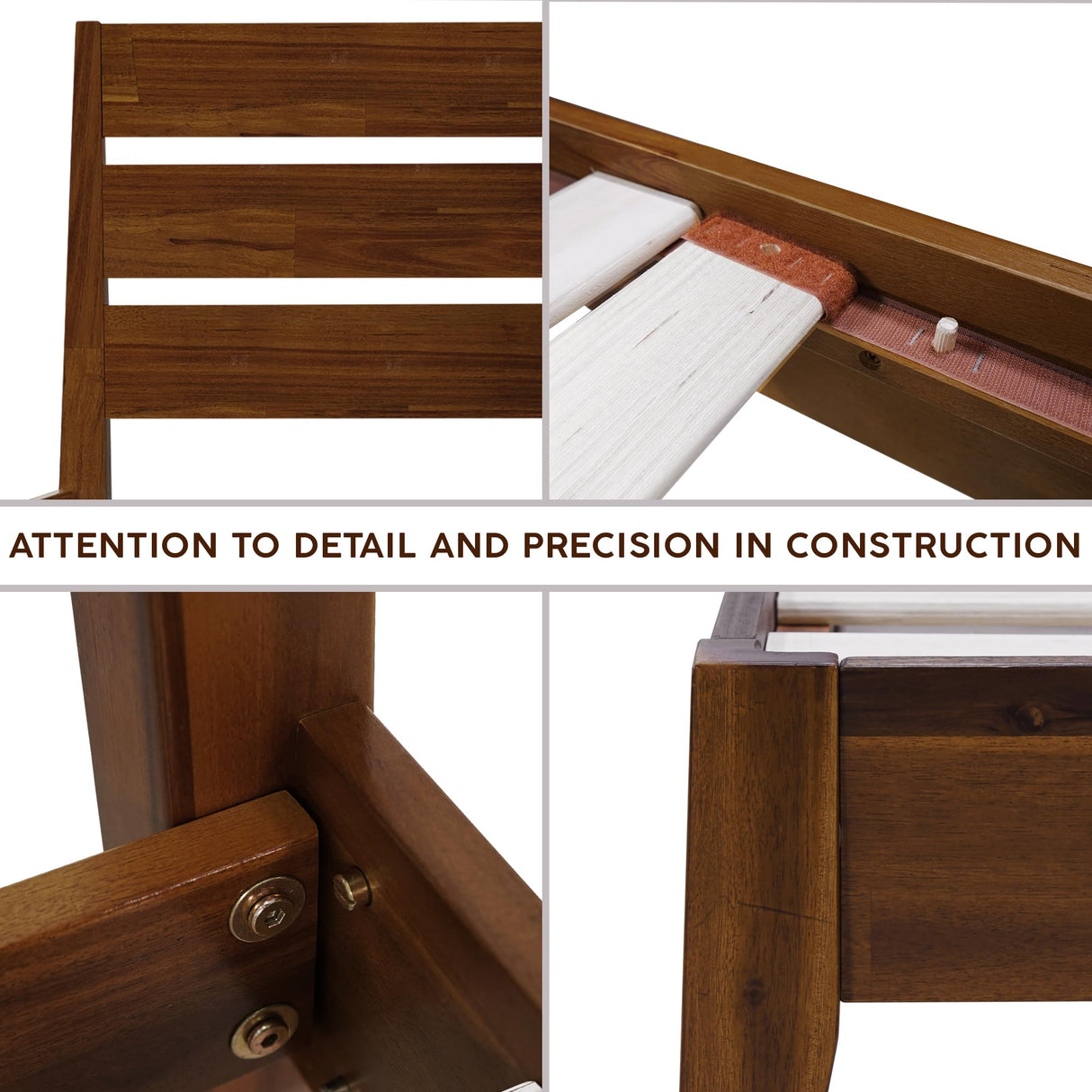 Acacia Emery Bed Frame with Headboard Solid Wood Platform Bed, King Size Bed Frame, Mid - Century Modern Wood Bed Compatible with All Mattresses, Easy Assembly, Non-Slip, Chocolate. A ACACIA FURNITURE