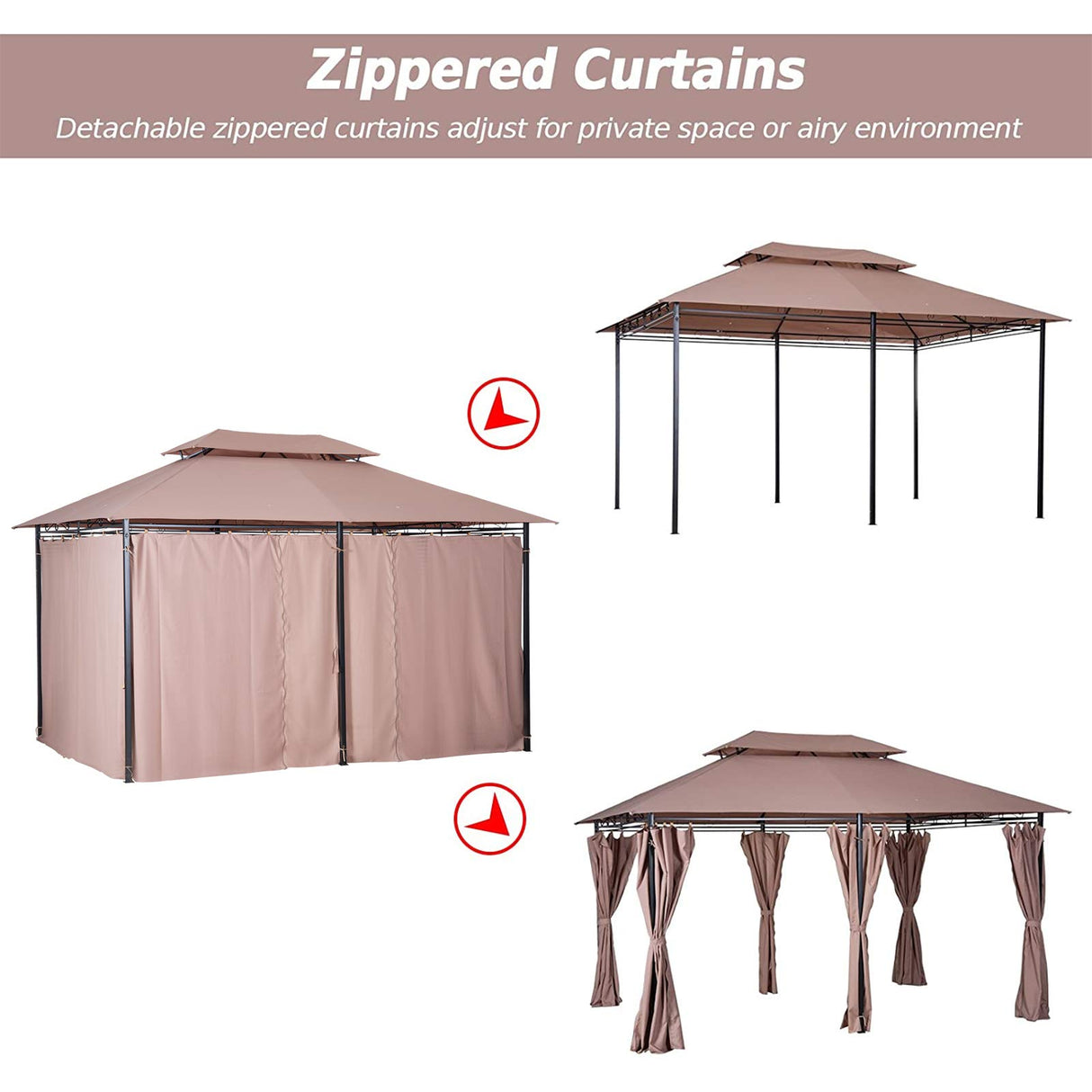 Outsunny 10' x 13' Patio Gazebo, Outdoor Gazebo Canopy Shelter with Curtains, Vented Roof, Steel Frame for Garden, Lawn, Backyard and Deck, Khaki Outsunny