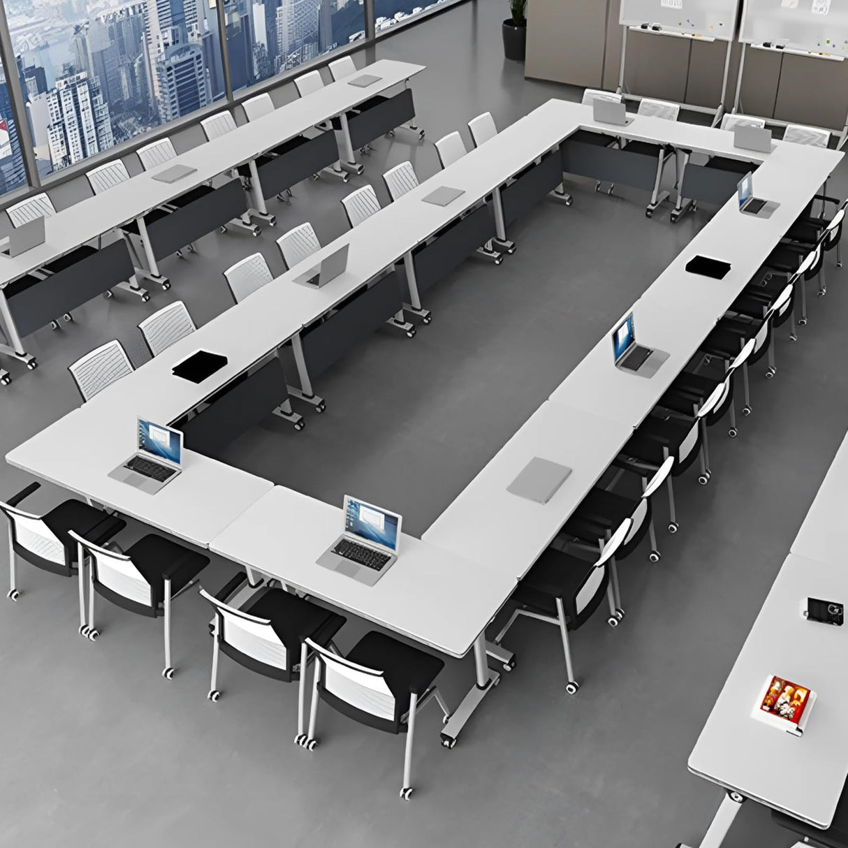 5.3FT Folding Conference Table with Lockable Wheels-Mobile Conference Room Table Foldable Meeting Table for Office Home Classroom Seminar Rooms-Durable,Seats 2-10 People,Space-Saving Design(6PACK) bbyekctc