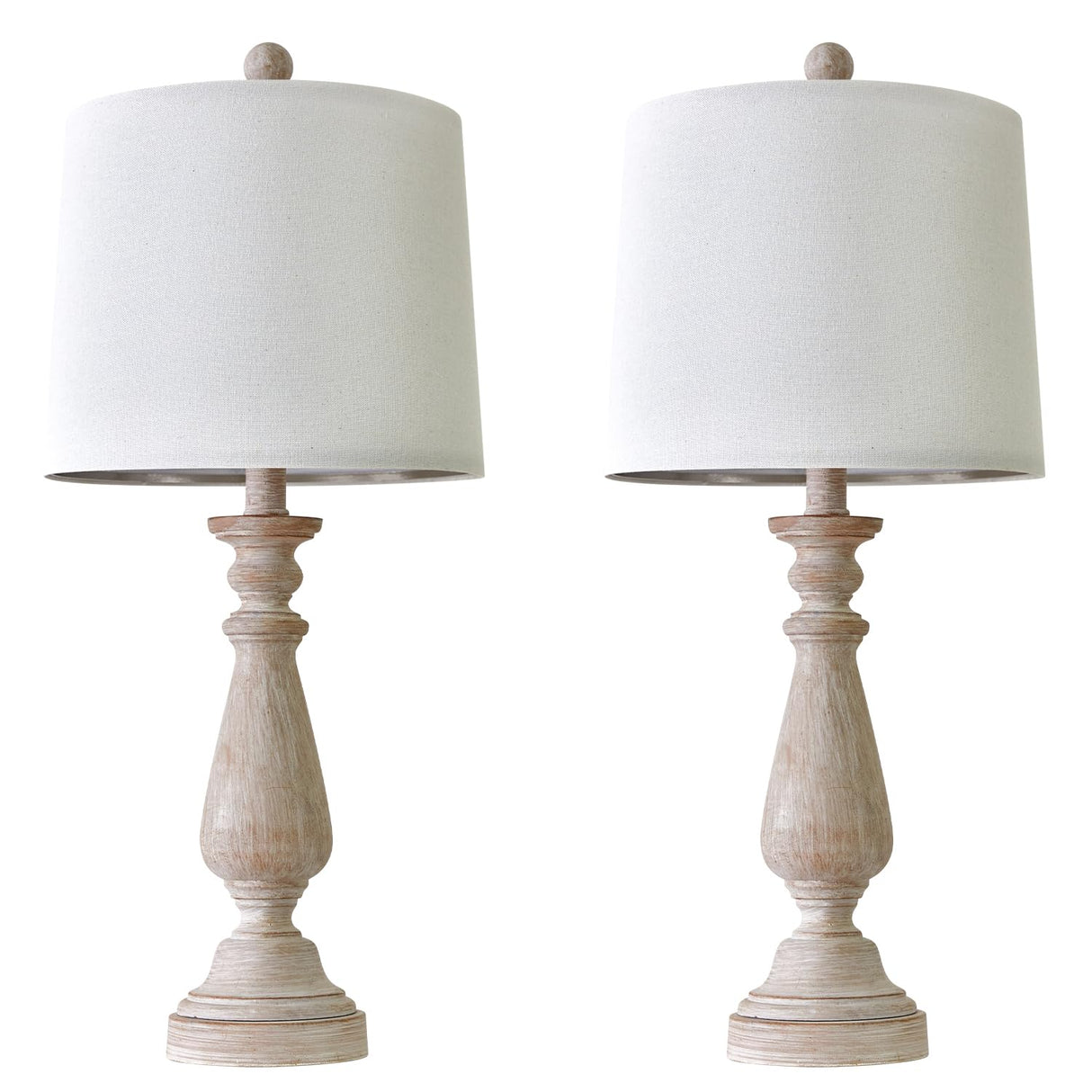 PORTRES 24.5" Mid Century Table Lamp Set of 2 for Living Room Farmhouse Linen Bedside Lamps for Bedroom Kids Room Dorm Office Rustic Lamps for End Table Nigntstand Resin PORTRES