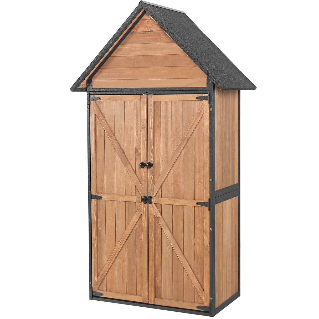 Aivituvin Storage Shed Outdoor Cabinet with All-Around Strong Metal Frame Wooden Tool House with Adjustable Shelfs and Floor,Waterproof Roof (Brown) Aivituvin