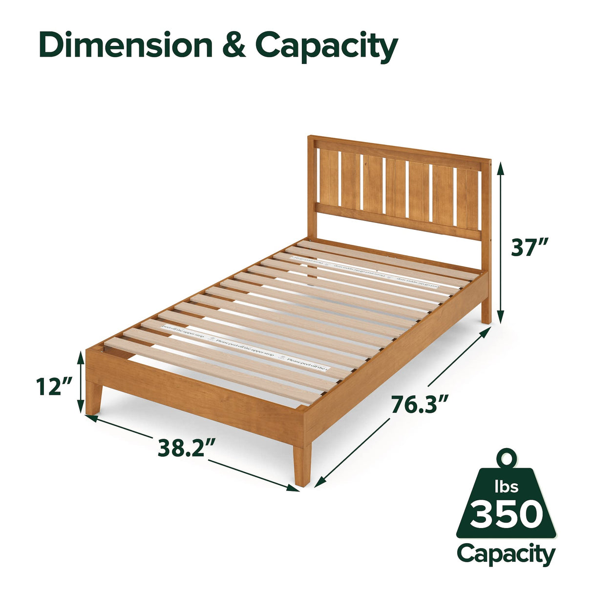 ZINUS Alexis Deluxe Wood Platform Bed Frame with Headboard, Wood Slat Support, No Box Spring Needed, Easy Assembly, Rustic Pine, Twin Zinus