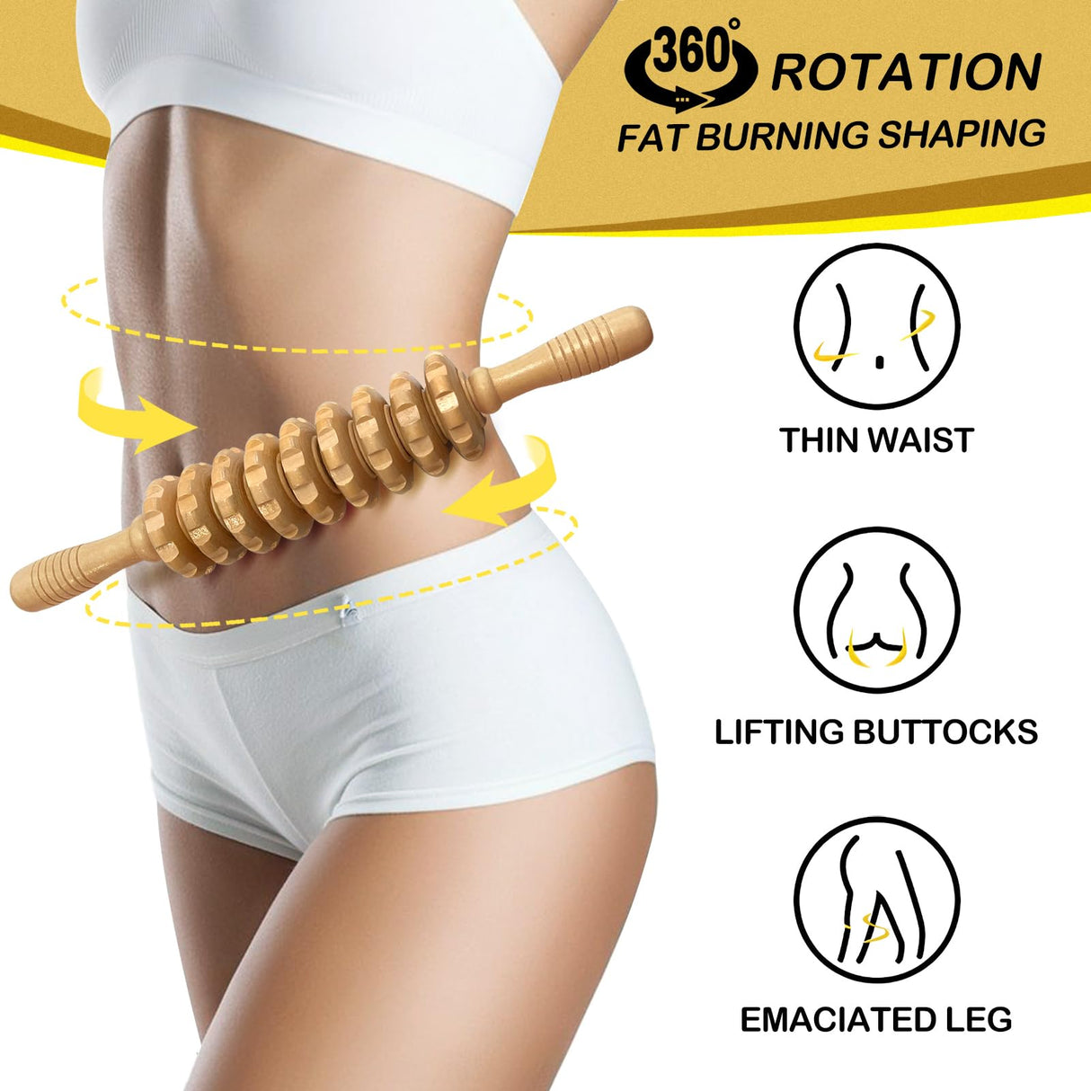 Deston Manual Massager Wooden Handheld Roller Trigger Point Massager Stick for Fascia, Cellulite, Muscle & Abdomen, Body Therapy Massager, Muscle Belly Relief Tool, Natural Wood Deston