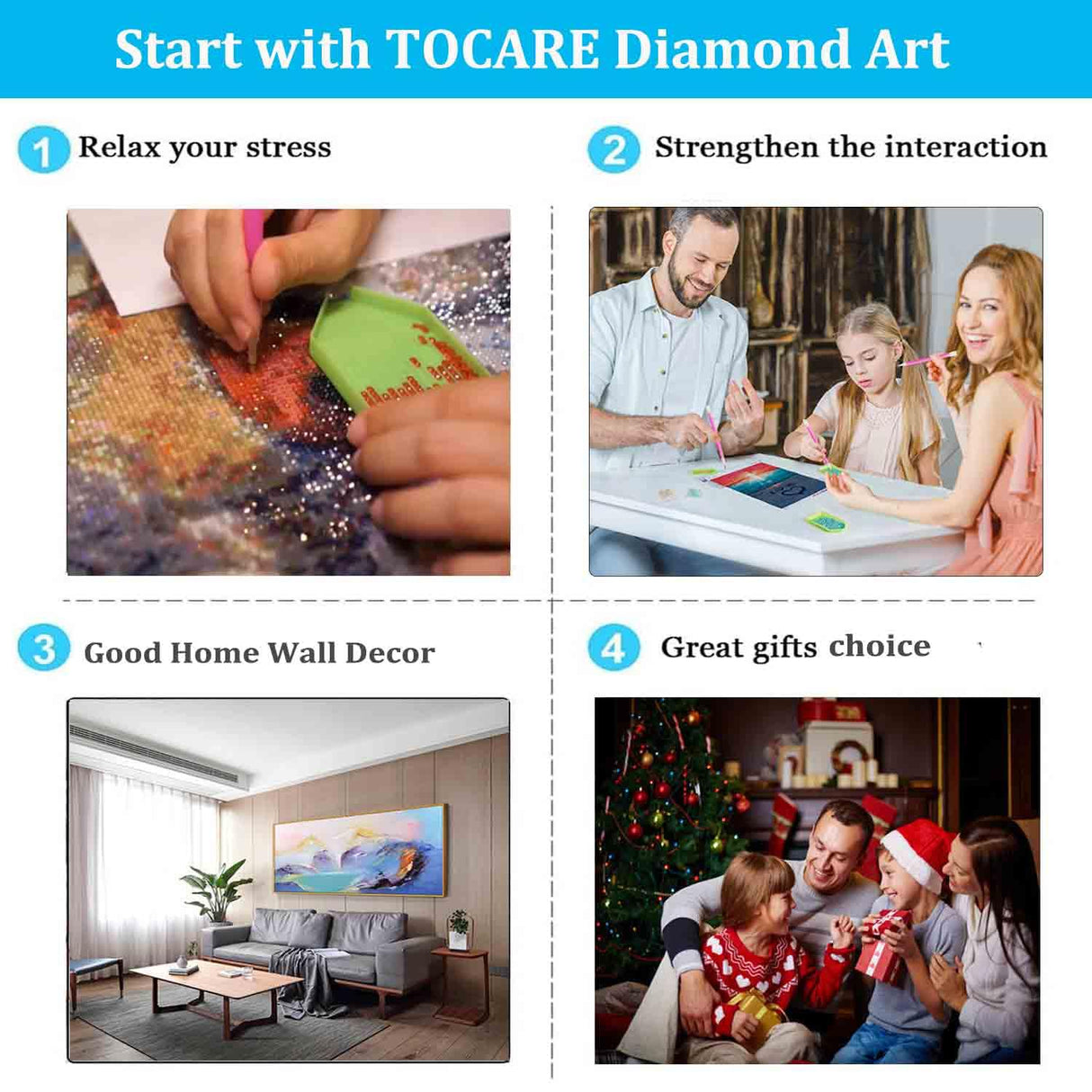 TOCARE 2 Pack Diamond Painting Kits Moon Sea, Large Diamond Art Kits for Adults Sunset Beach,5D Full Drill Diamond Dots Kits 16x28inch Home Wall Decor TOCARE