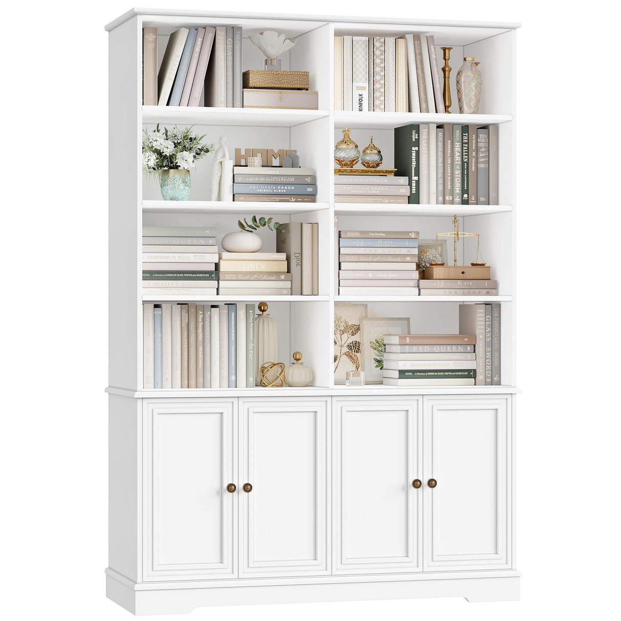 FINETONES 73" Tall Bookshelf with Doors, 6-Tier White Bookshelf Double Wide Bookcases and Bookshelves with Storage, Tall Book Shelf Large Bookcase Standing Book Cabinet for Home Office FINETONES
