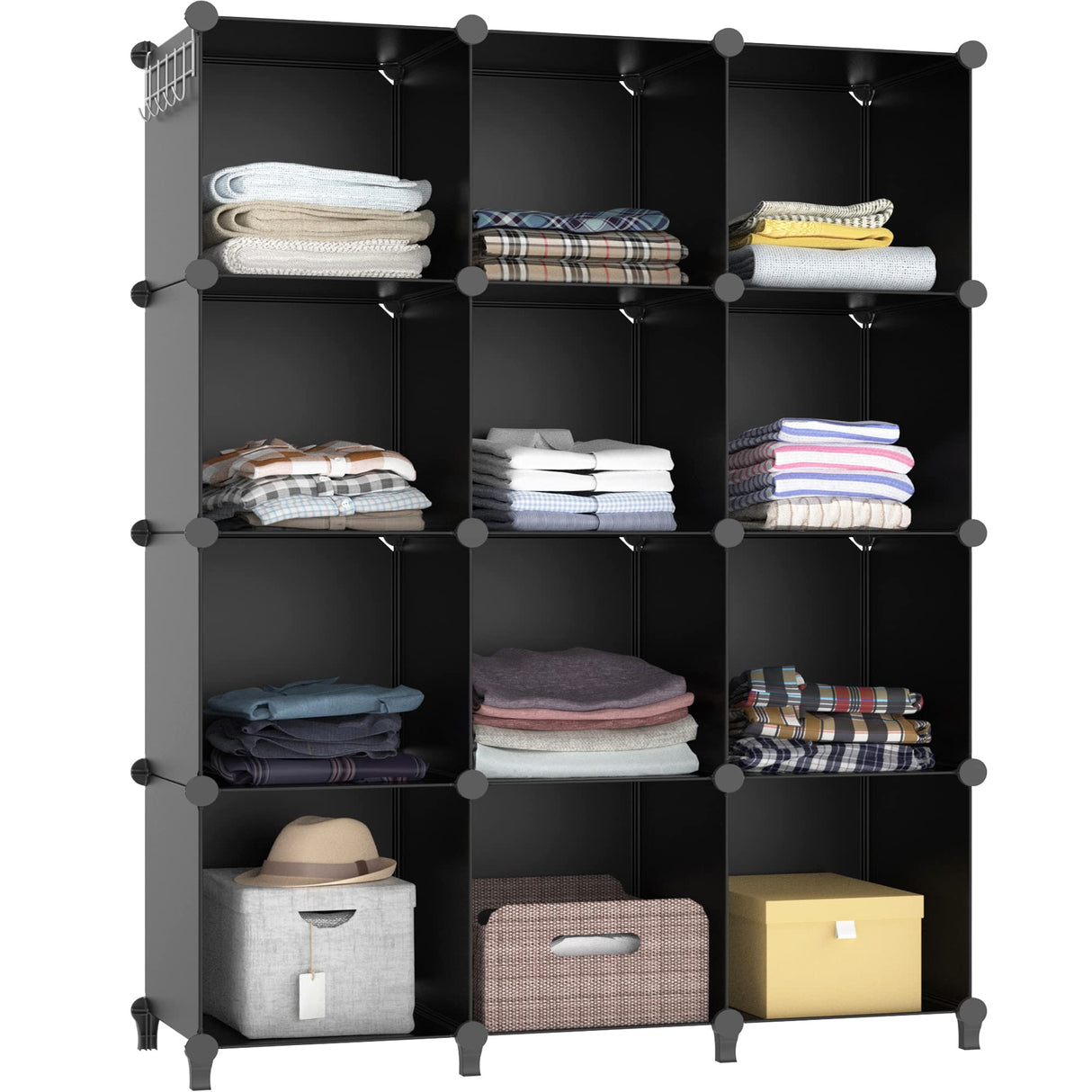HOMIDEC Closet Organizers and Storage, 12 Cube Storage Organizer, Portable Closet Organization Clothes Shelves for Kids, Closet, Bedroom, Bathroom, Office, Black HOMIDEC