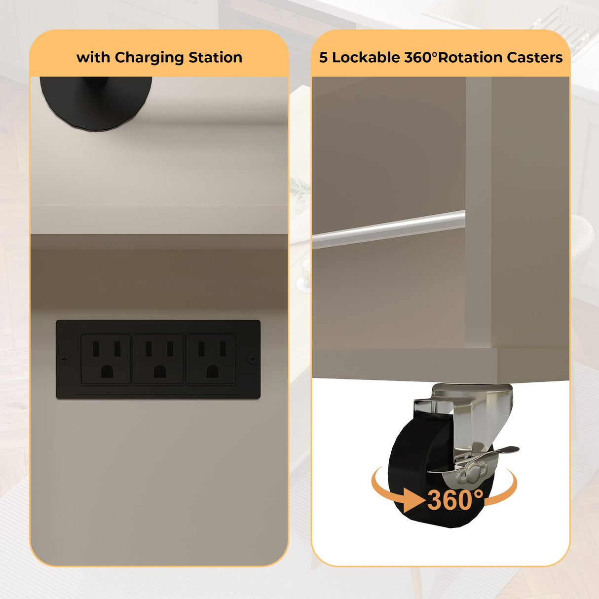 GarveeHome Rolling Kitchen Island Cart with Power Outlet & Drop Leaf, Kitchen Storage Cabinet On Wheels with 3 Drawers, Spice Rack & Towel Rack, Mobile Island Table for Kitchen, Gray GarveeHome