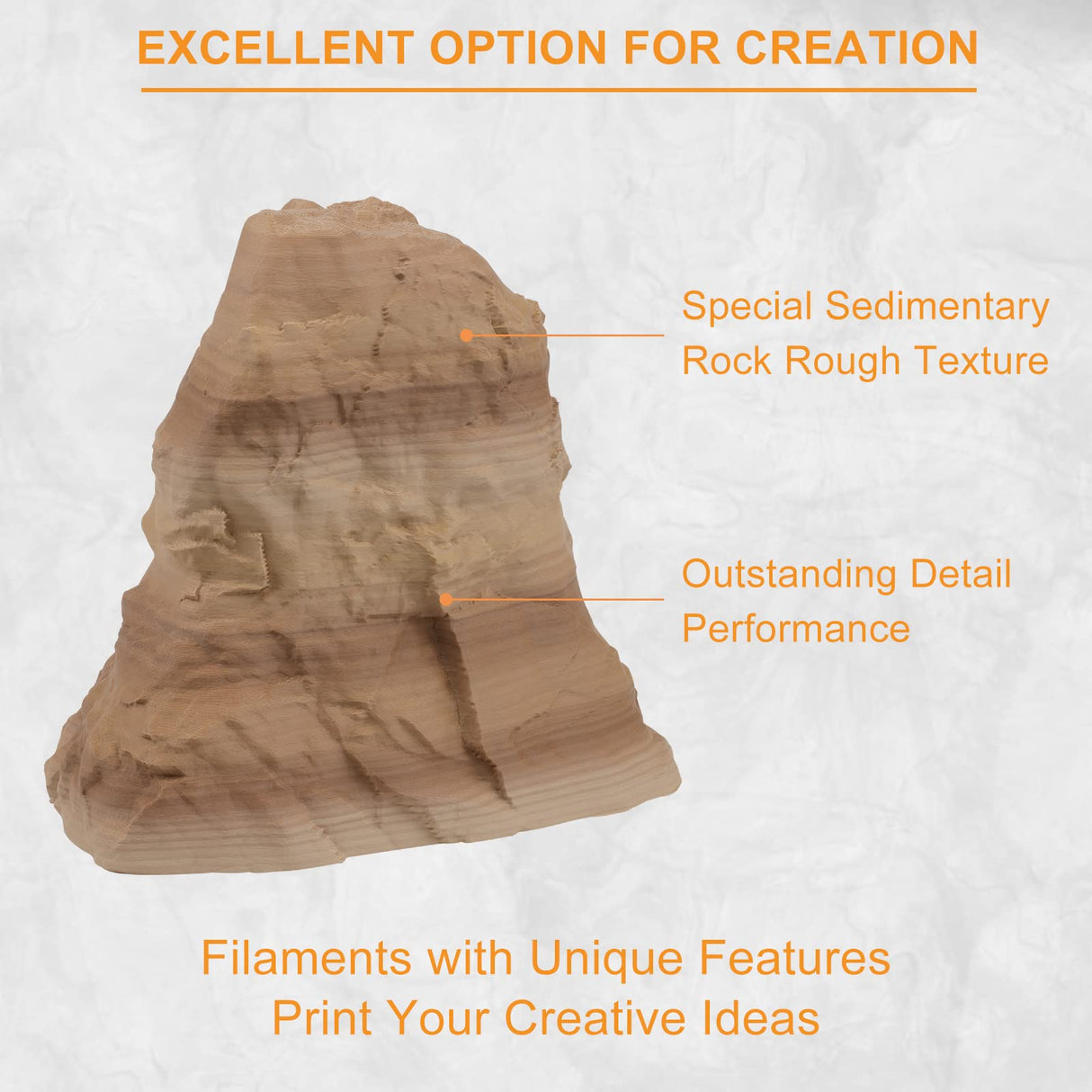OVERTURE Rock PLA Filament 1.75mm, Marble PLA 3D Printer Filament 1kg Spool (2.2lbs), Dimensional Accuracy +/- 0.02 mm, Fit Most FDM Printer (Sedimentary Rock) OVERTURE