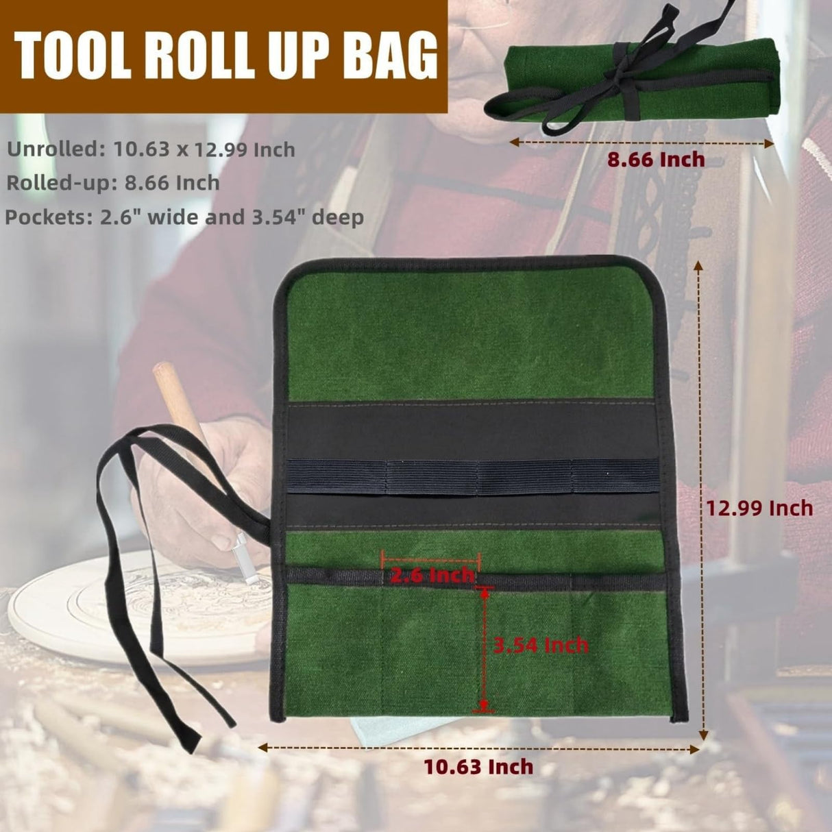 BLIRITEL Small Tool Roll Up Bag, Canvas Chisel Roll, Chisels Bag Tool Organizer with 4 Pockets, Metal Pry Bar Plier Wrench Roll Tool Pouch for Mechanic Carpenter Craftsman BLIRITEL