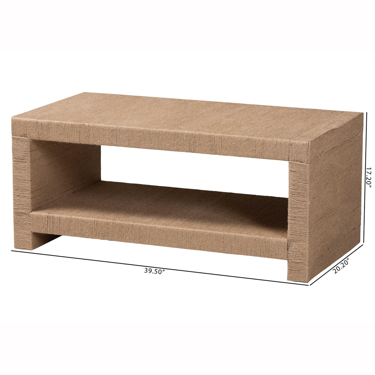 bali & pari Adaya Handwoven Jute Coffee Table - Rectangular Living Room Center Table with Open Shelf Storage, Handcrafted Boho Accent Furniture