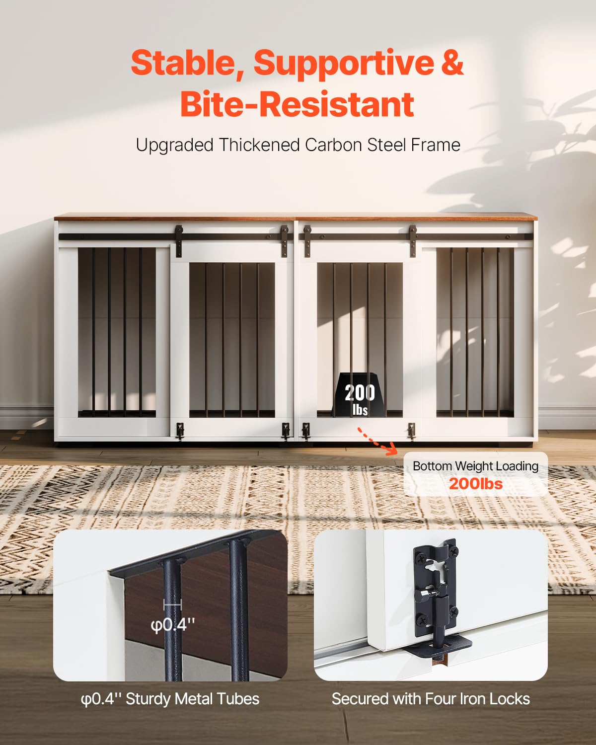 VEVOR 72"Dog Crate Furniture for 2 Dogs,Double Dog Crate Furniture with Double Sliding Doors,Large Dog Crate TV Stand with Removable Tray,Steel Frame Double Dog Crate for Small,Medium,Large Dogs White VEVOR