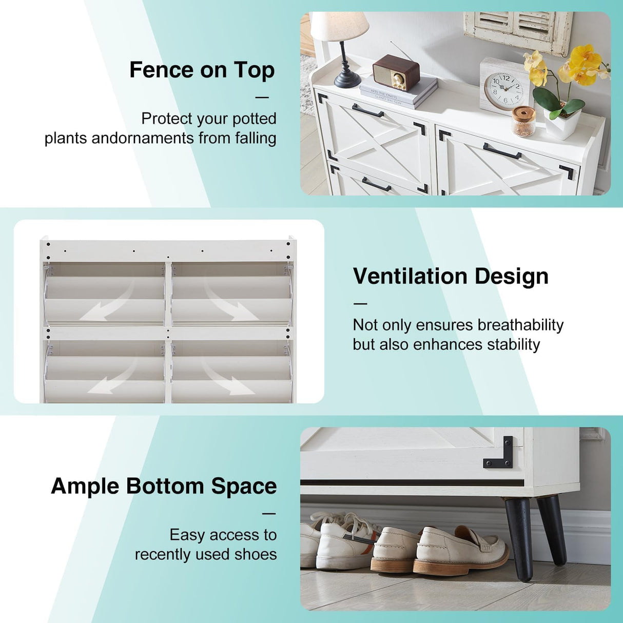 Barnyatoh Shoe Storage Cabinet,Farmhouse Shoe Organizer with 4 Flip Drawers & Barn Door Design,Freestanding Hidden Slim Narrow Shoe Rack Cabinet for Entryway,Foyer,Hallway,Antique White Barnyatoh