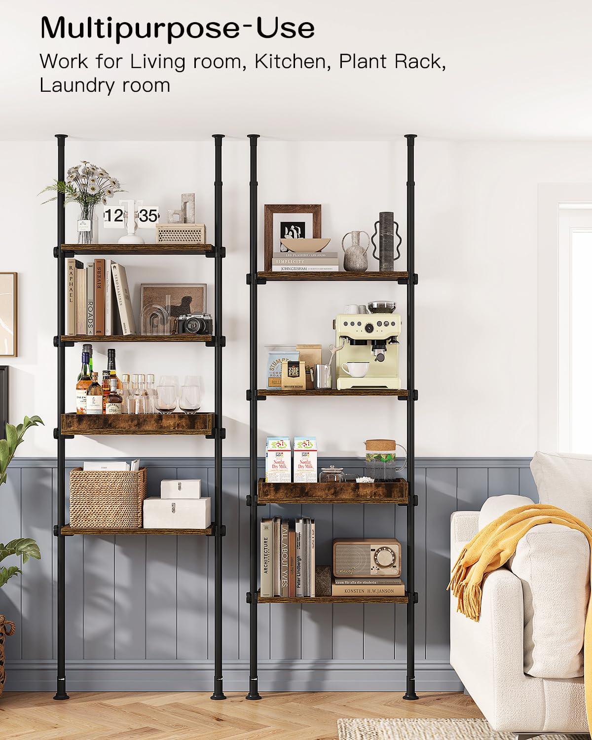 ALLZONE Adjustable 4-Tier Over The Toilet Storage Shelf in Rustic Brown - Versatile Bathroom Organiser with Easy Assembly ALLZONE