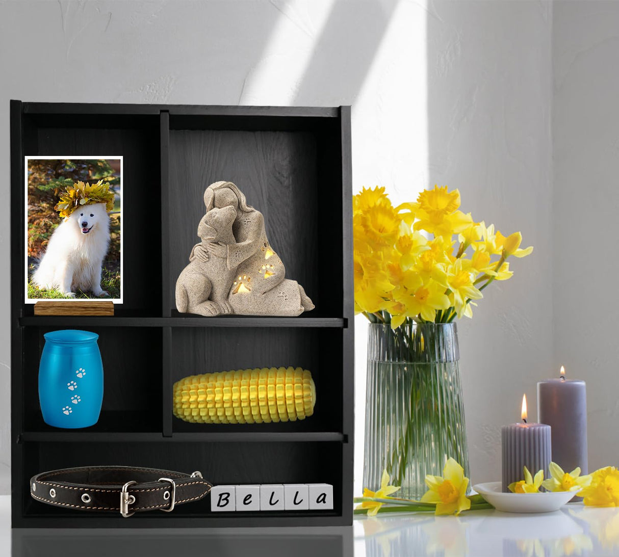 Sofunii Pet Memorial Shadow Box with Shelves for Dogs or Cats,11 * 14" Solid Wood Pet Frame Urn Ashes Display Case for as Loss Pet Remembrance Memory Keepsake - Black Sofunii