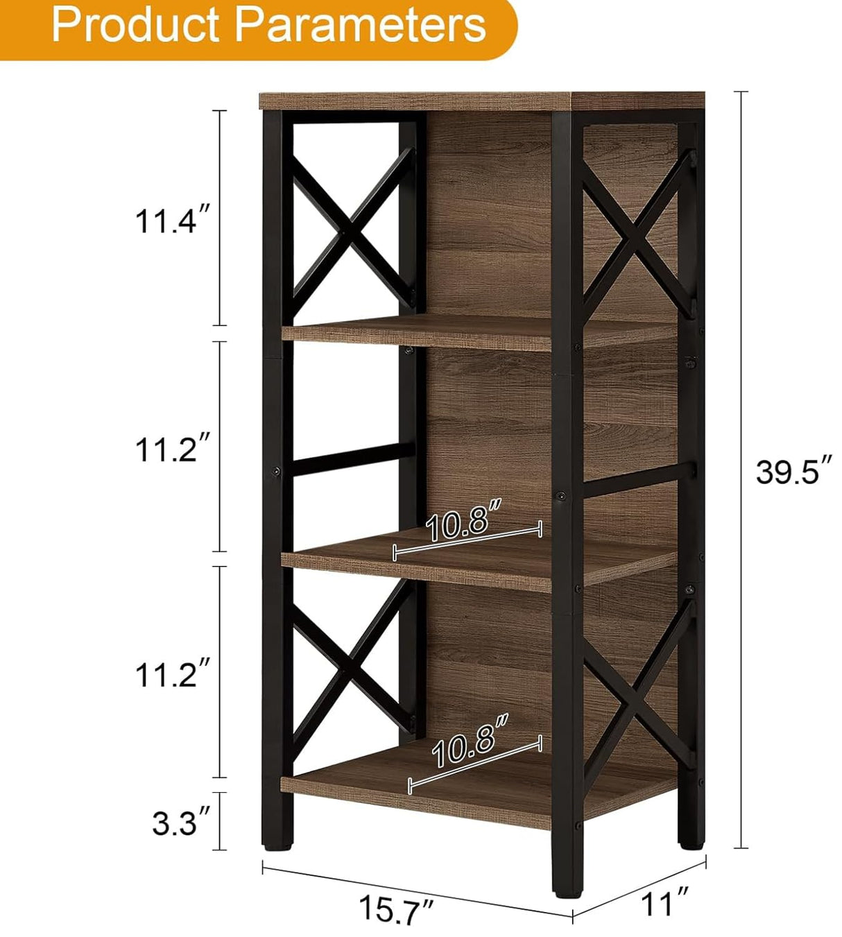 MNEETRUNG Small Bookshelf,4 Tier Industrial Bookcase with Metal Frame and Backboard,Narrow Rustic Brown Book Shelf,Book case for Small Spaces,Living Room,Bedroom and Home Office