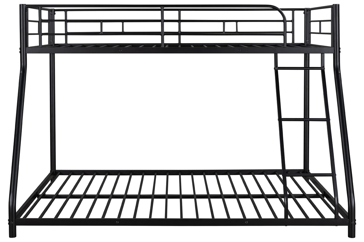 Majnesvon Metal Floor Bunk Bed, Twin Over Full Low Bunk Bed, Heavy Duty Frame with Sloping Ladder and Safety Guardrails for Teens Adults, No Box Spring Needed,Easy Assembly (Black) Majnesvon