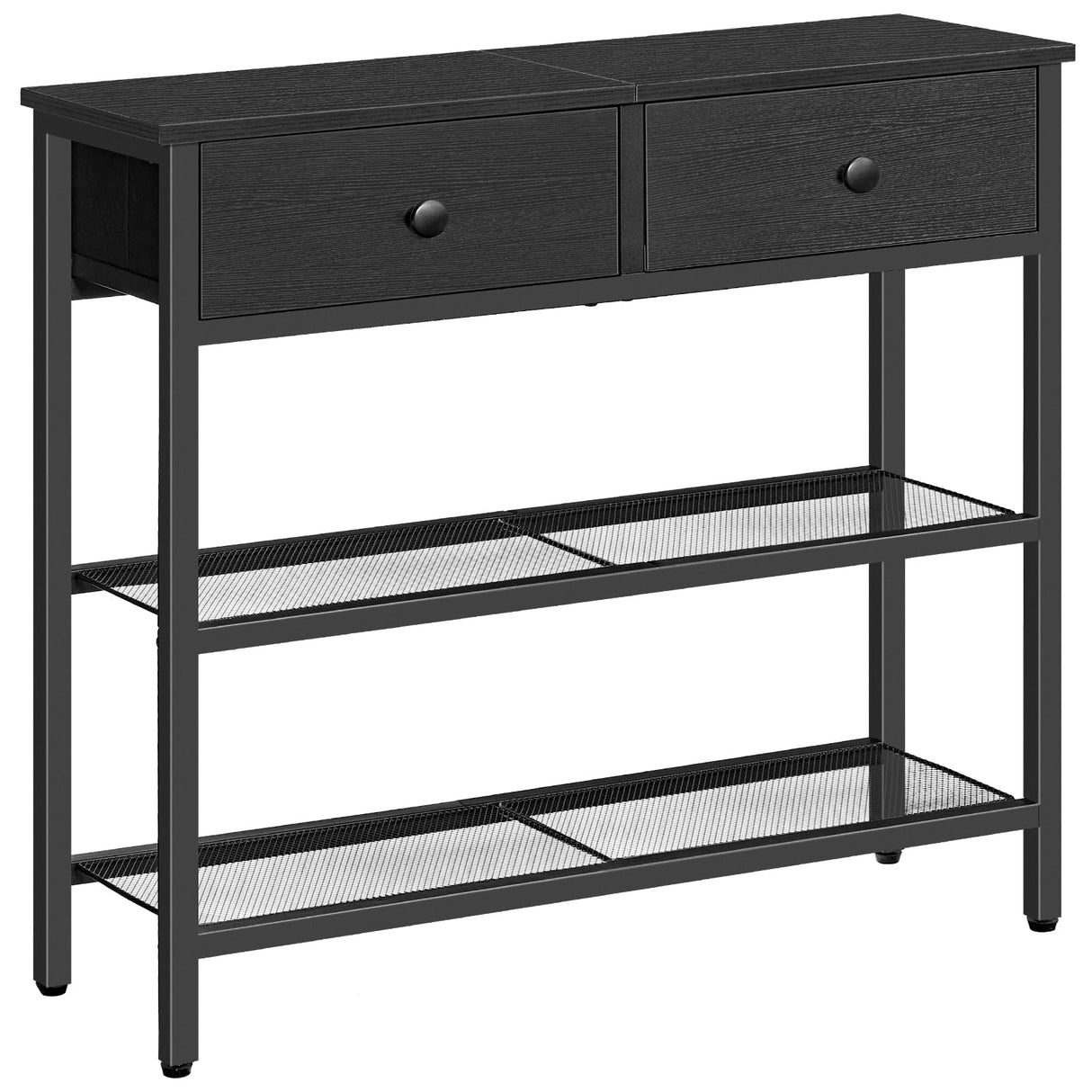 HOOBRO 29.5" Narrow Console Table with 2 Fabric Drawers, Small Entryway Table with 3-Tier Storage Shelves, Thin Sofa Table, Side Table, for Living Room, Hallway, Black BB72XG01 HOOBRO