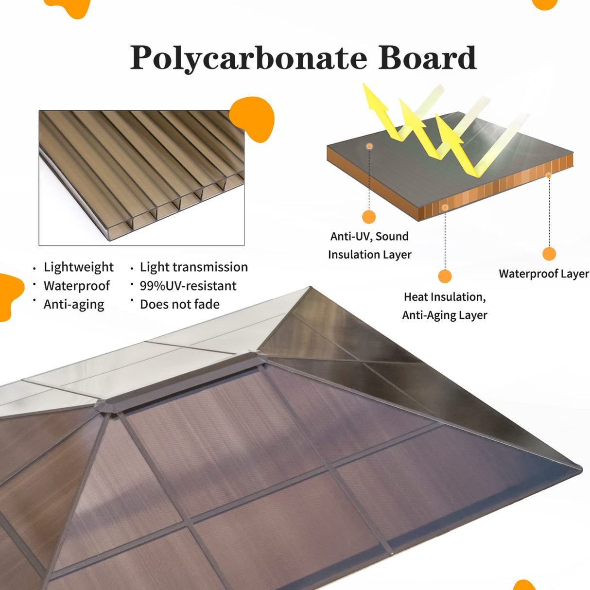 YOLENY 12'x16' Hardtop Gazebo, Outdoor Polycarbonate Roof Canopy, Aluminum Frame Permanent Pavilion with Curtains and Netting, Sunshade for Garden, Patio, Lawns, Khaki YOLENY