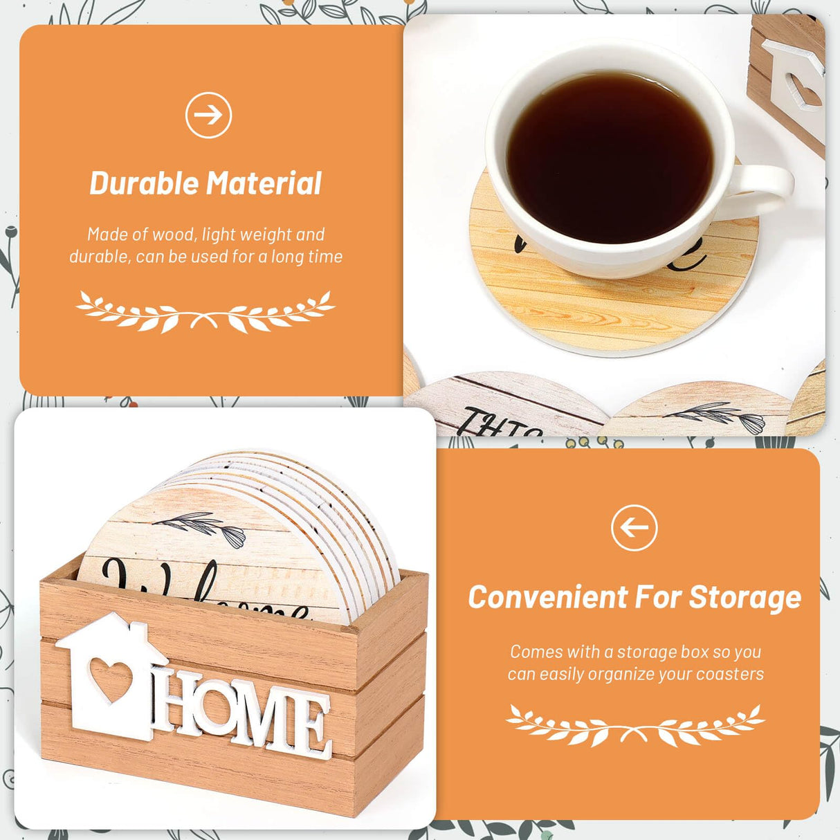 Billbotk House Warming Gifts for New Home, Farmhouse Coasters Set of 8, Wood Drink Coasters for Housewarming Gifts, Coffee Table Decor, Home Decor Billbotk
