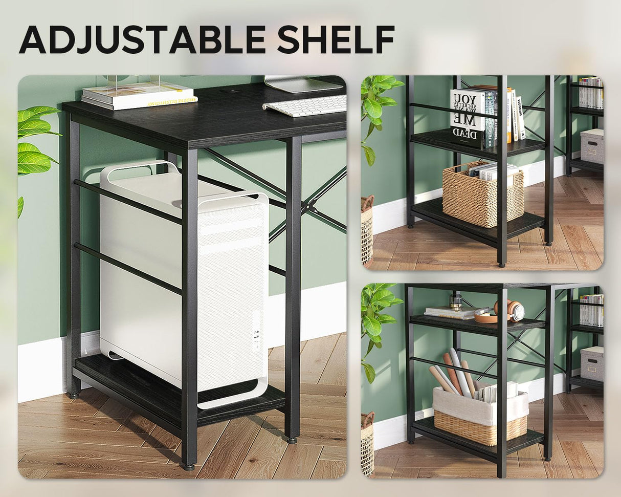 Bestier 95.2” L Shaped Desk, Reversible Corner Computer Desk or 2 Person Long Table with Adjustable Shelves, Large Writing Study Workstation with 3 Cable Holes - Black Bestier