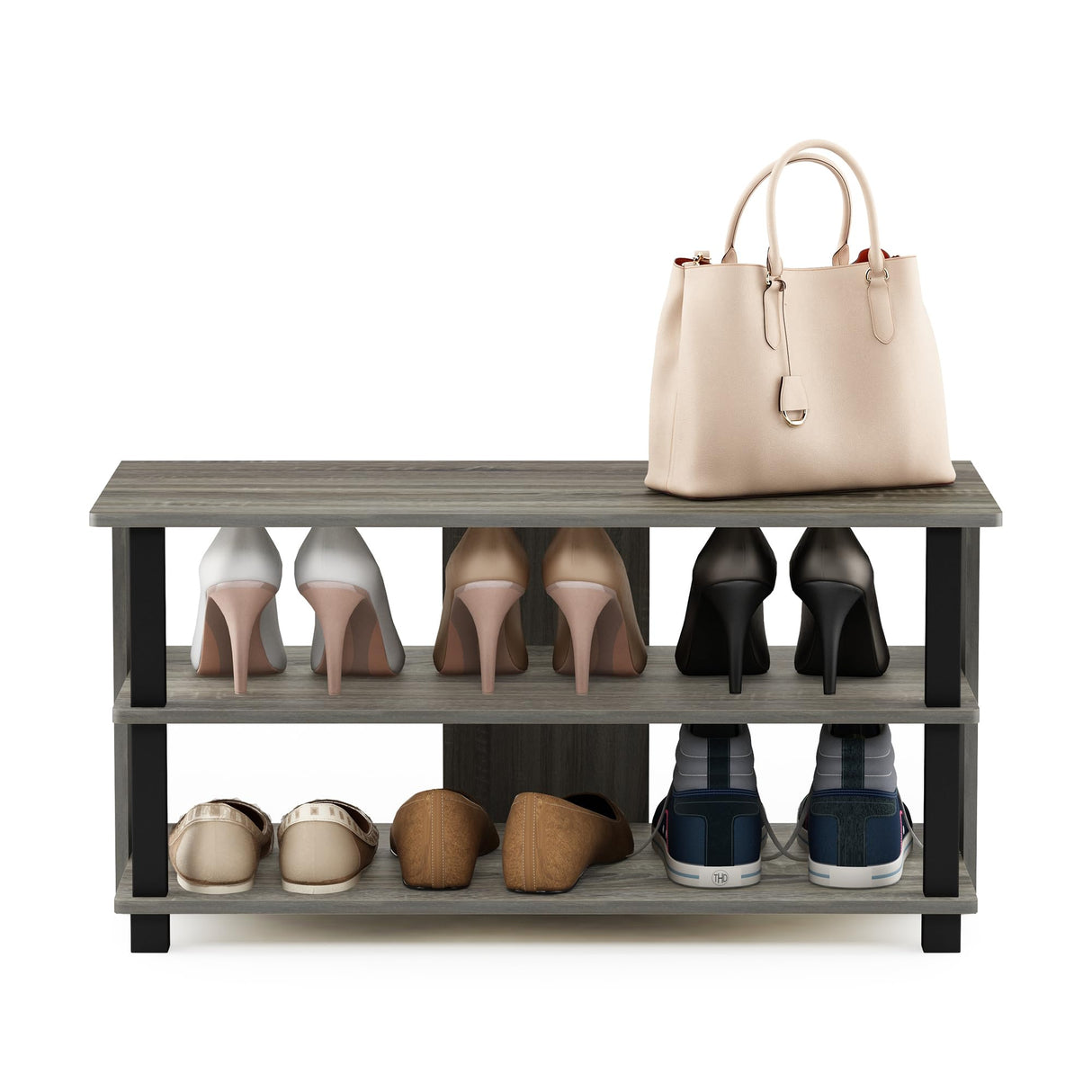 Furinno Sully 3-Tier Stand for TV up to 40, French Oak Grey/Black Furinno