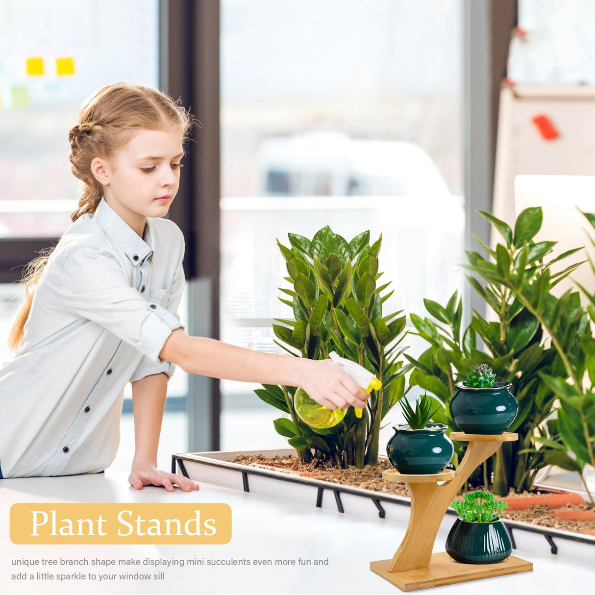 XXXFLOWER Bamboo Plant Stand ,3 Tiers Indoor Succulent Windowsill Shelf - Small Tabletop Plant Holder for Home, Office, Living Room, Bedroom Decoration 1pc XXXFLOWER