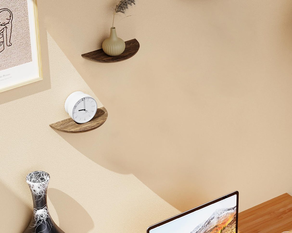 QsQueen Solid Wood Half Round Floating Wall Shelves | Elegant Floating Shelves, Elevate Your Space. Perfect for Living Rooms, Bathrooms, Bedrooms, Offices, Children's Rooms QsQueen