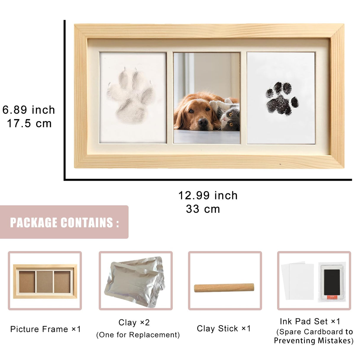ZAPVLVT Paw Print Impression Kit for Dogs and Cats, 2 Clay, Large Ink Pad, Wooden Picture Frame, Pet Memorial Keepsake, Gift for Pet Owners & Lovers ZAPVLVT