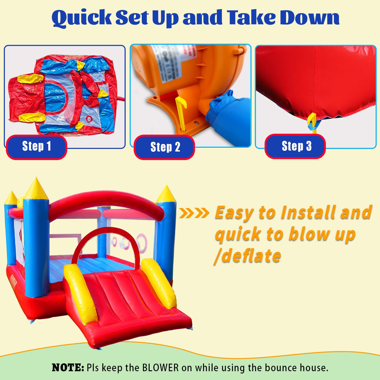 Hongcoral Bounce House, PVC Commercial Inflatable Bounce House with Blower for Kids and Adults, Blow up Bounce Castle for Indoor Outdoor Backyard Hongcoral