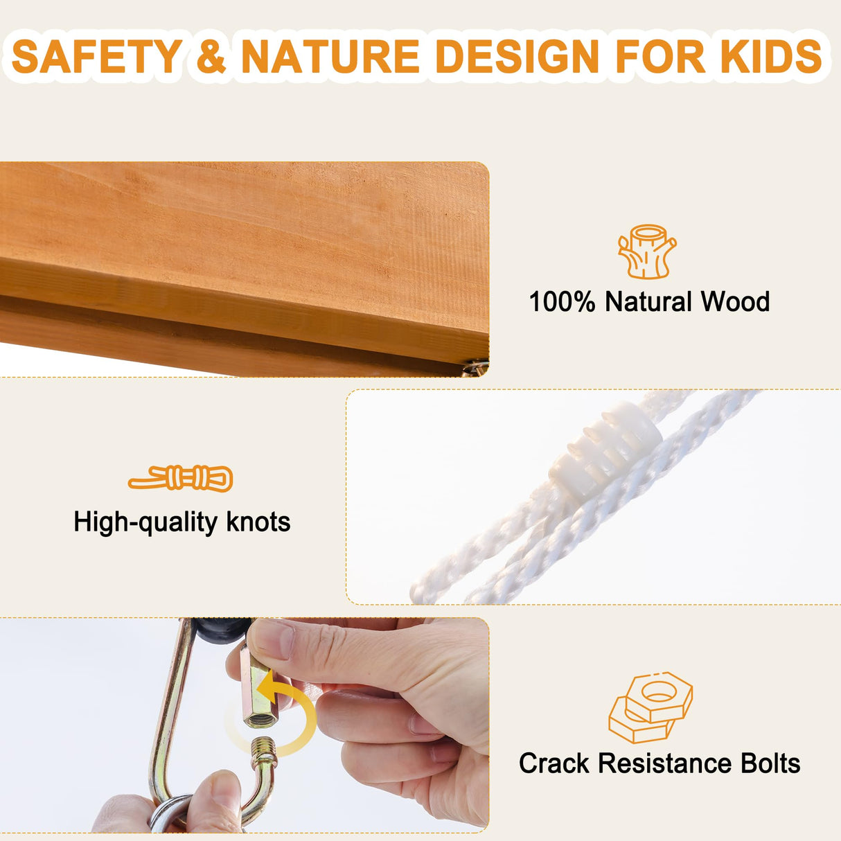 ROBUD 3-in-1 Playground Wooden Swing Sets for Backyard, DIY Swing Sets with Tree Swing and 2 Toddler Swings, Kids Outdoor Play Equipment, Outdoor Playset for Kids & Toddlers, Ages 3+ ROBUD