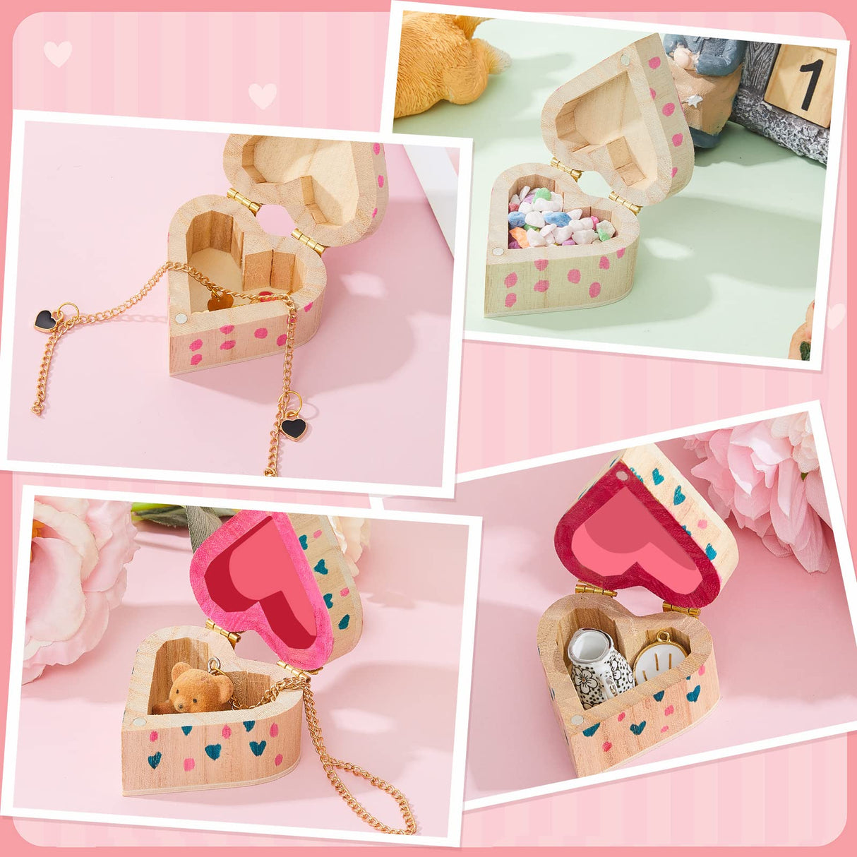 Taiyin 16 Pieces Valentine's Day Wood Box Heart Shaped Unfinished Wood Box with Magnetic Hinged Lid for Valentine's Day Wedding Anniversary Jewelry Craft Storage Taiyin