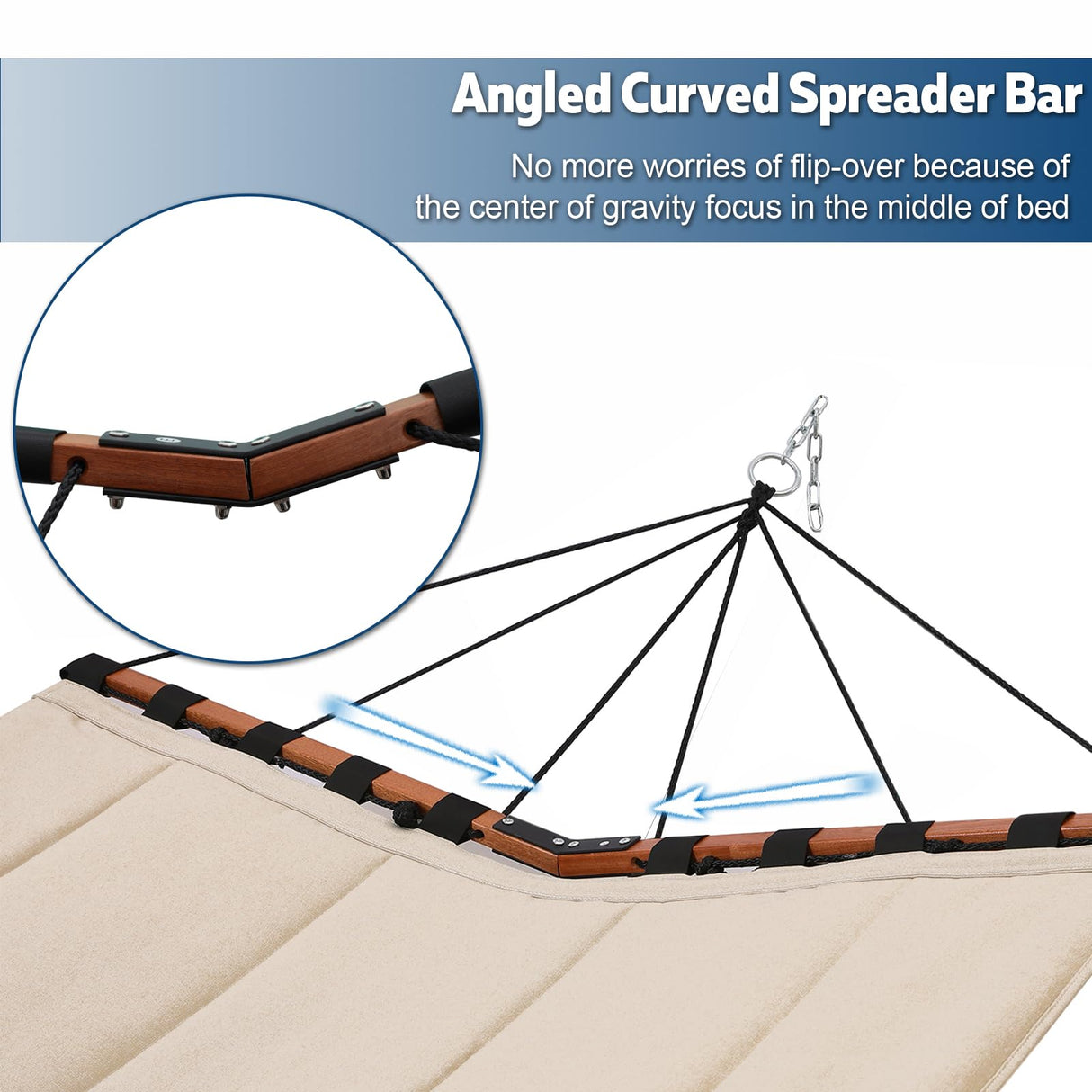 TegerDeger 12FT 2 Person Hammock Large Hammock 450LB Capacity with V Shaped Hardwood Spreader Bar & Nylon Rope for Outside, Patio, Garden, Backyard, Beach, Poolside - Beige TEGERDEGER