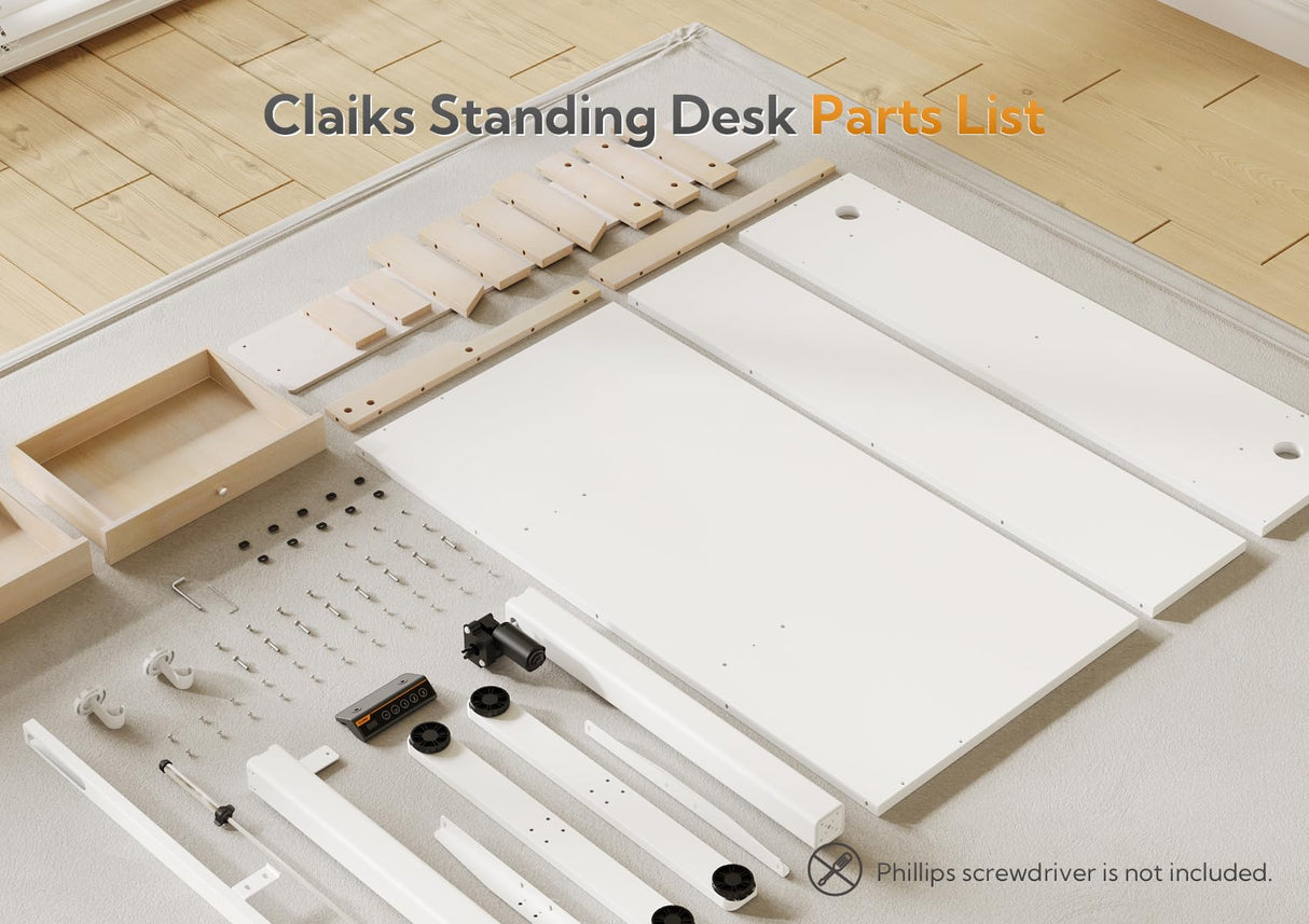 Claiks Standing Desk with Drawers, Electric Adjustable Standing Desk Adjustable Height, Sit Stand Up Desk with Storage Shelves & Wheels, 48 Inch White Claiks