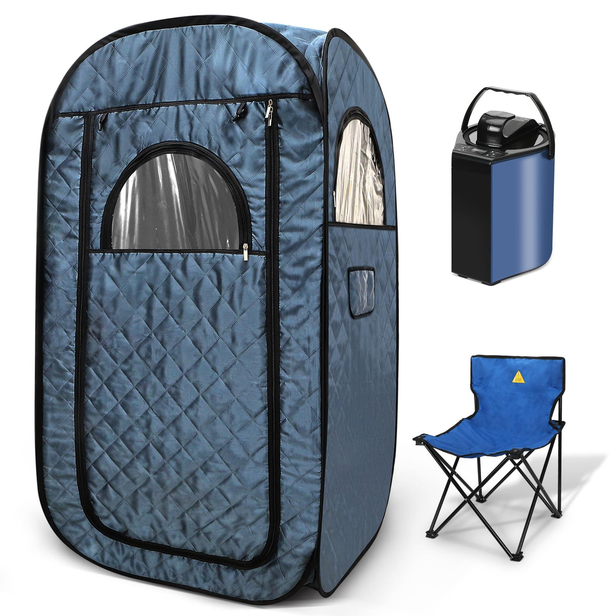 Portable Steam Sauna, Steam Saunas for Home, Personal Sauna for Home, Pop up Sauna Box Tent with 3 L Steamer, 9 Levels, UV Atomization,90 MinTimer, Remote Control, Folding Chair-Blue Sunakie