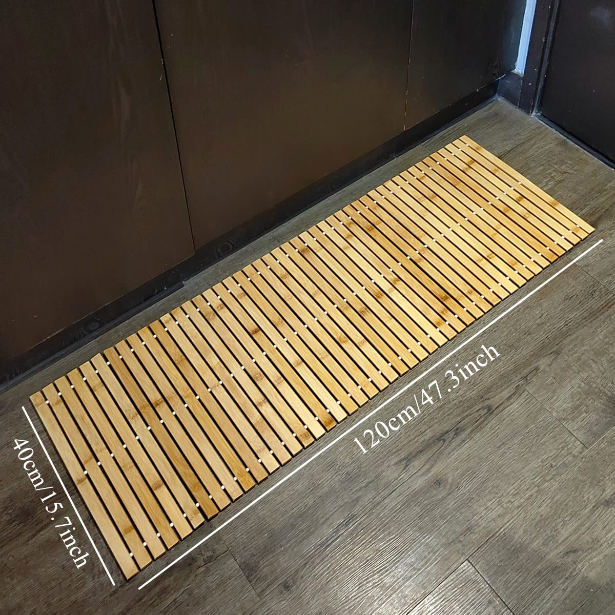 HJJKKH Bath Floor Mat,Floding Bamboo Wood Bath Mat,Bamboo Shower Mat,Roll-Up Bamboo Wood Bath Floor Mat,Foldable Teak Bath Mat for Bathtub,Shower,Sauna (15.7x47.2 inch) HJJKKH