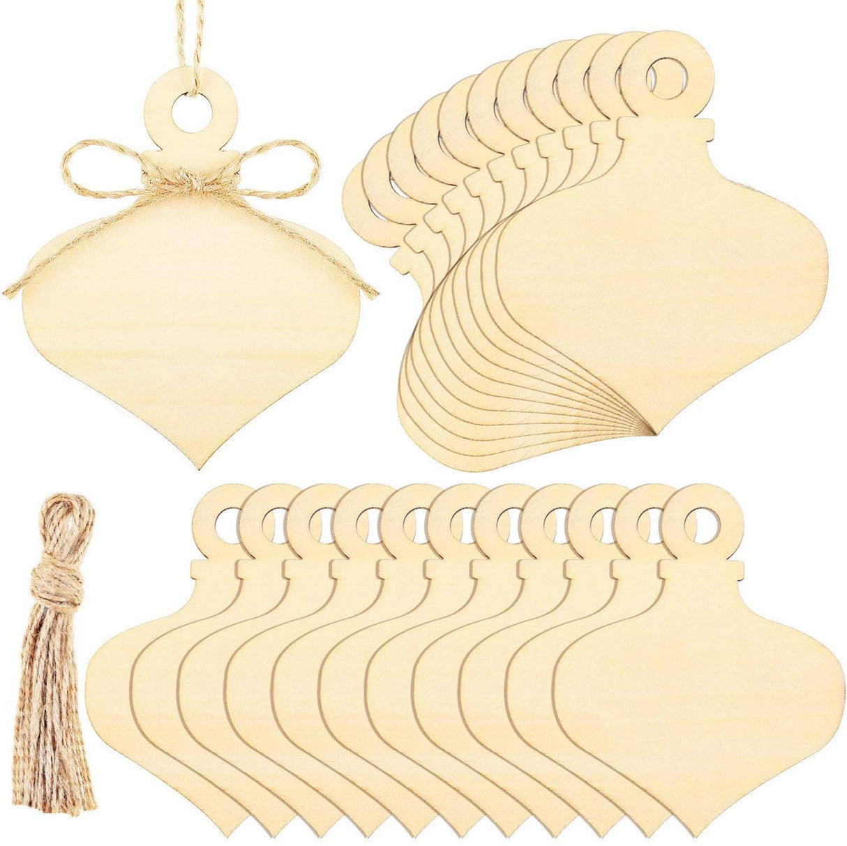 HIPIHOM 50Pcs Christmas Wooden Ornaments Blanks Pendants with Cords New Year Christmas Tree DIY Pendant Ornaments HIPIHOM