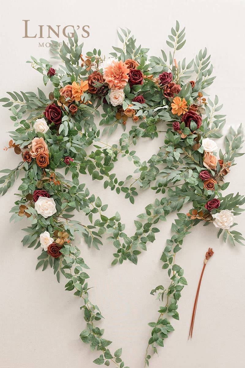 Ling's Moment 6.5FT Backdrop Floral Garland Artificial Wedding Arch Flowers Sage Green Decor, Orange Ceremony Reception Hanging Eucalyptus Rose Arbor Arrangement Outdoor Party Swag Home Decorations Ling's Moment