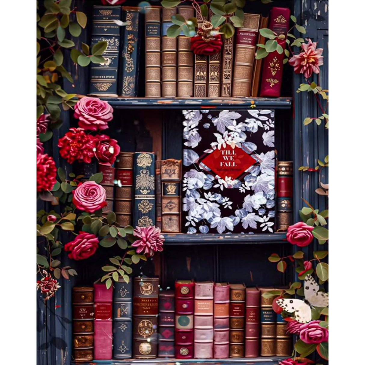 Paint by Numbers Kit for Adults Beginner Bookshelf, Rose Flower Adult Paint by Number Kits on Canvas, Book DIY Acrylic Oil Painting by Numbers for Adults, Perfect for Home Wall Decor 16X20 Inch Okarina