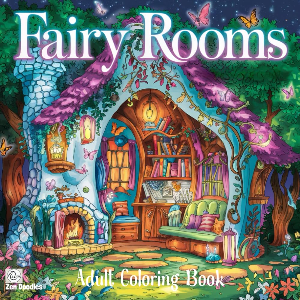 Fairy Rooms Adult Coloring Book: 50 Magical Illustrations of Rooms Inside Fairy Houses WoodArtSupply