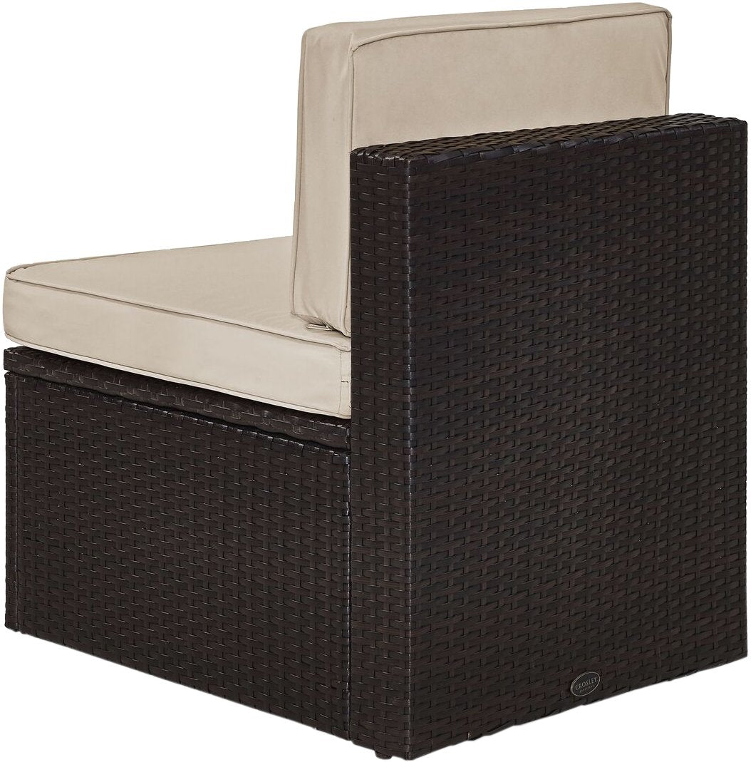 Crosley Furniture Palm Harbor Armless Outdoor Sectional Chair, Wicker Patio Chairs for Porch, Deck, Backyard, Brown with Sand Cushions Crosley Furniture