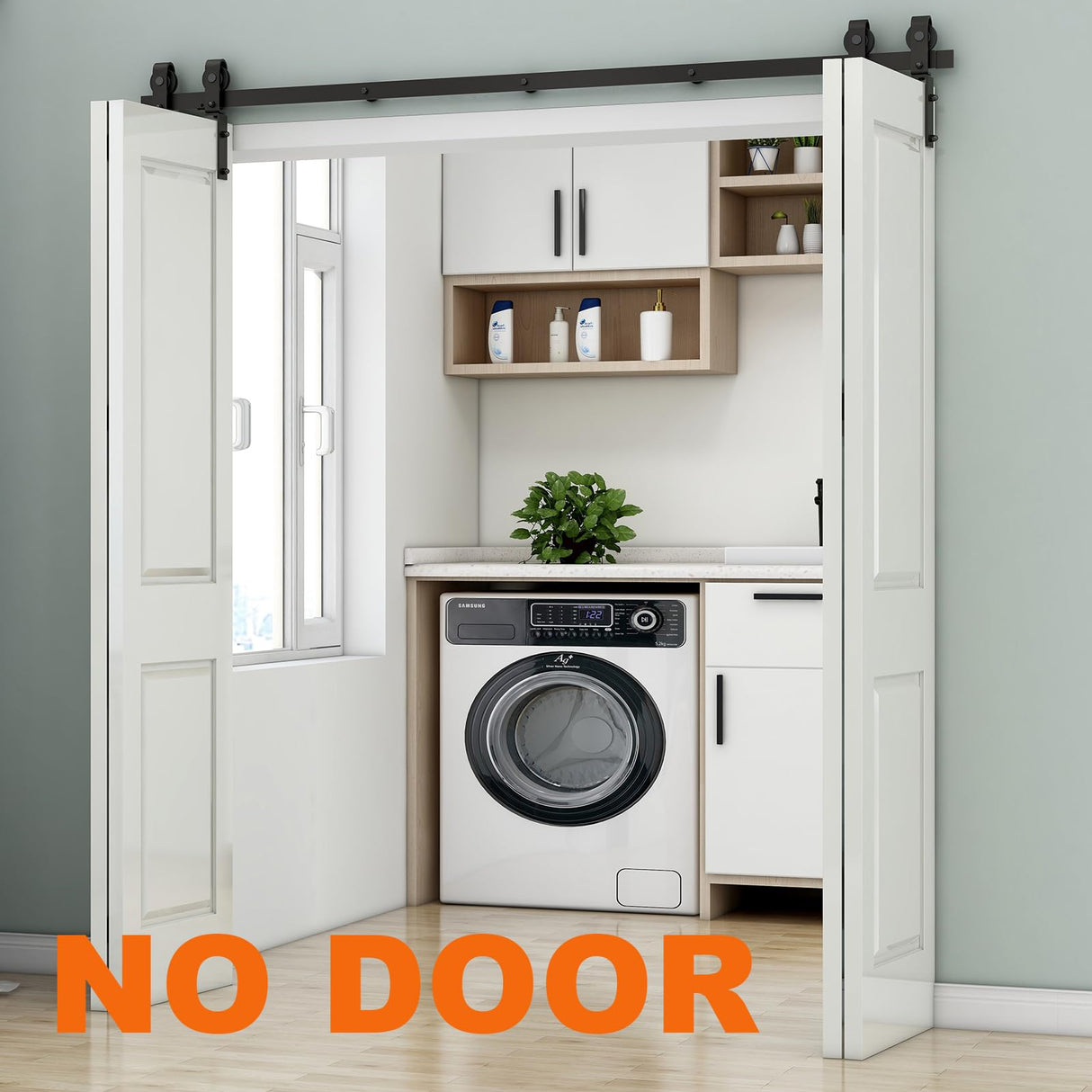 CCJH 5FT/60'' Bi-Folding Barn Door Hardware Sliding Track kit Heavy Duty for 4 Doors(No Wood Door,Hardwware Only) CCJH