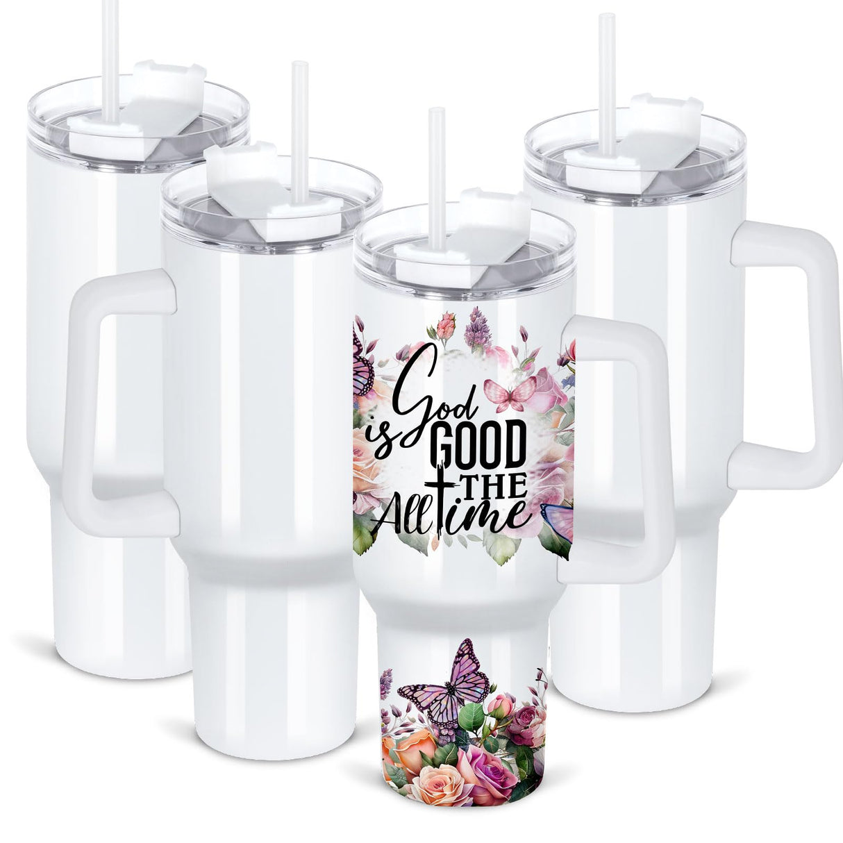 Maucircol 40 Oz Sublimation Tumbler with Handle 4 Pack, Stainless Steel Sublimation Tumbler Mug Blanks with Handle, White Maucircol