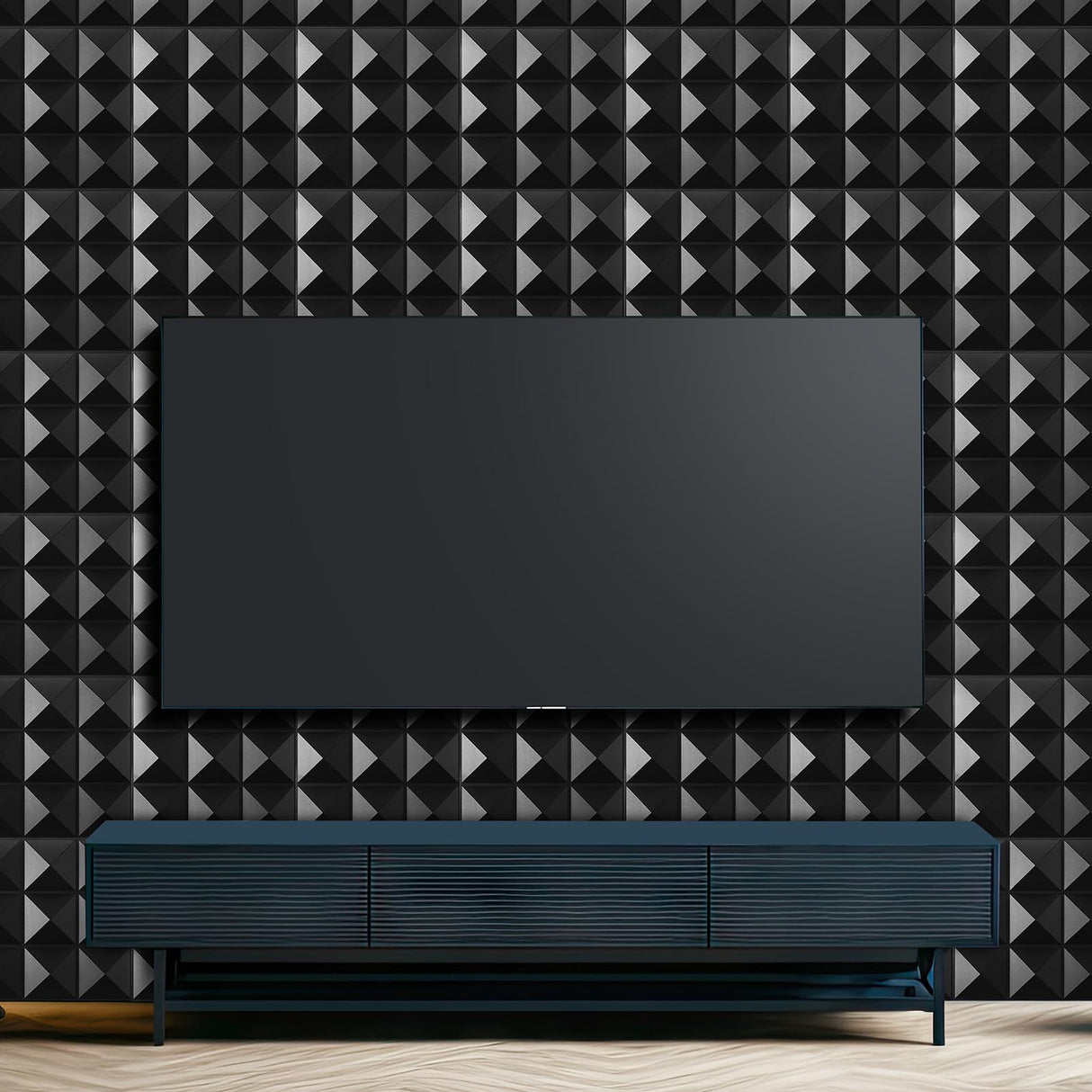 Fulmoon 50 Pcs 3D Wall Panel PVC Textured Wall Panels Decorative 12 x 12 Inches Wall Tiles for Living Room Lobby Bedroom Office Hotel Interior Wall Decor Ceiling Bathroom (Matte Black) Fulmoon