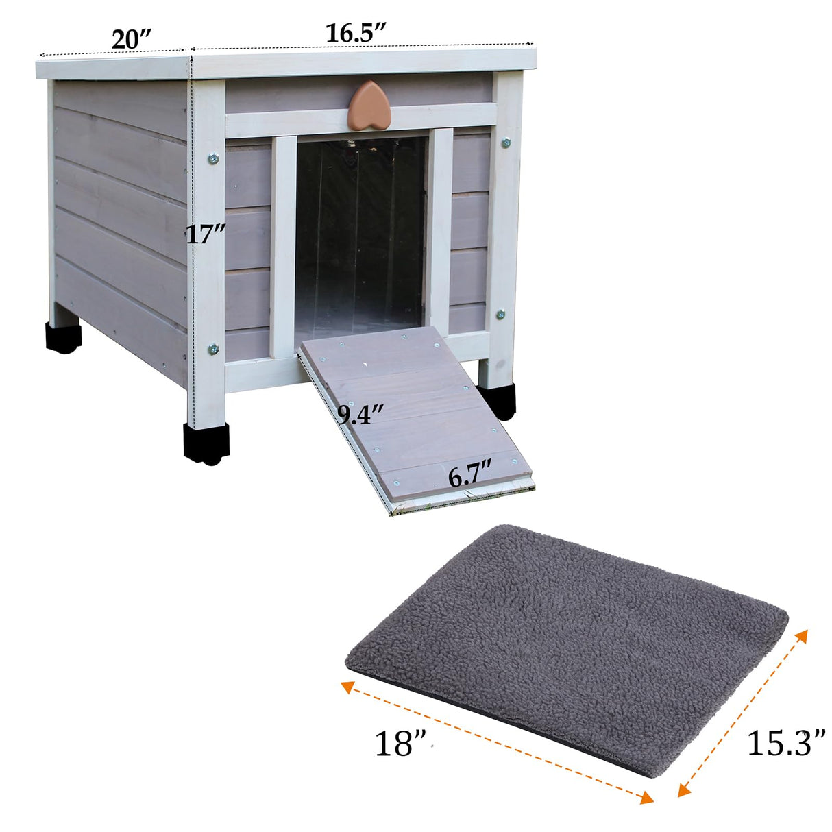 Rockever Outdoor Cat House,Outdoor cat Houses for Feral Cats Weatherproof Rabbit Hutch Small, Wooden Small Pet House and Habitats (Modern, Grey-with Mat) Rockever