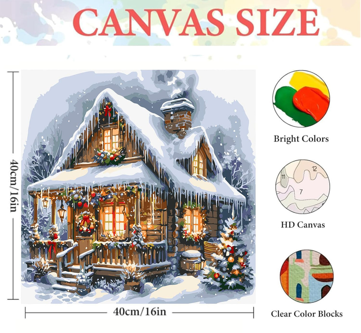 igoodom Christmas Paint by Numbers Kit for Adults – Winter Snow House Adult Paint-by-Number on Canvas, DIY Acrylic Painting Set for Home Decor Gift, 16x16inch igoodom