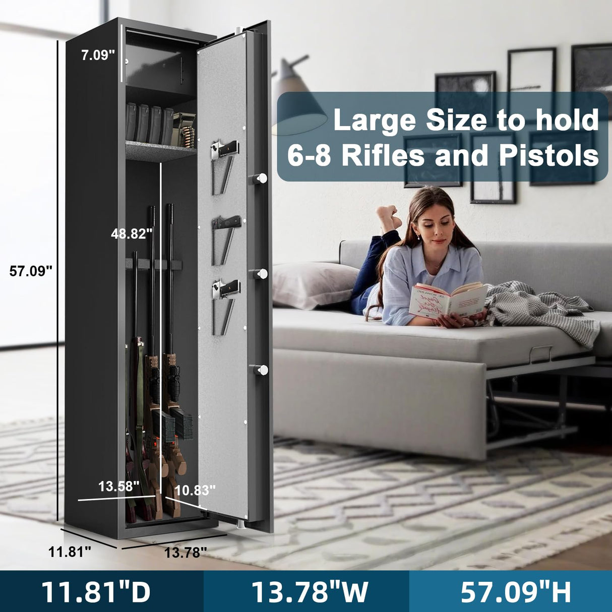 Emasme Gun Safe, Gun Cabinet 6-8 Gun Safe for Rifles and Pistols, Rifle Safe Gun Locker Gun Storage with Adjustable Shelves for Long Gun and Shotgun Rifle Safes for Home (All in one 6-8 Guns Digital) Emasme