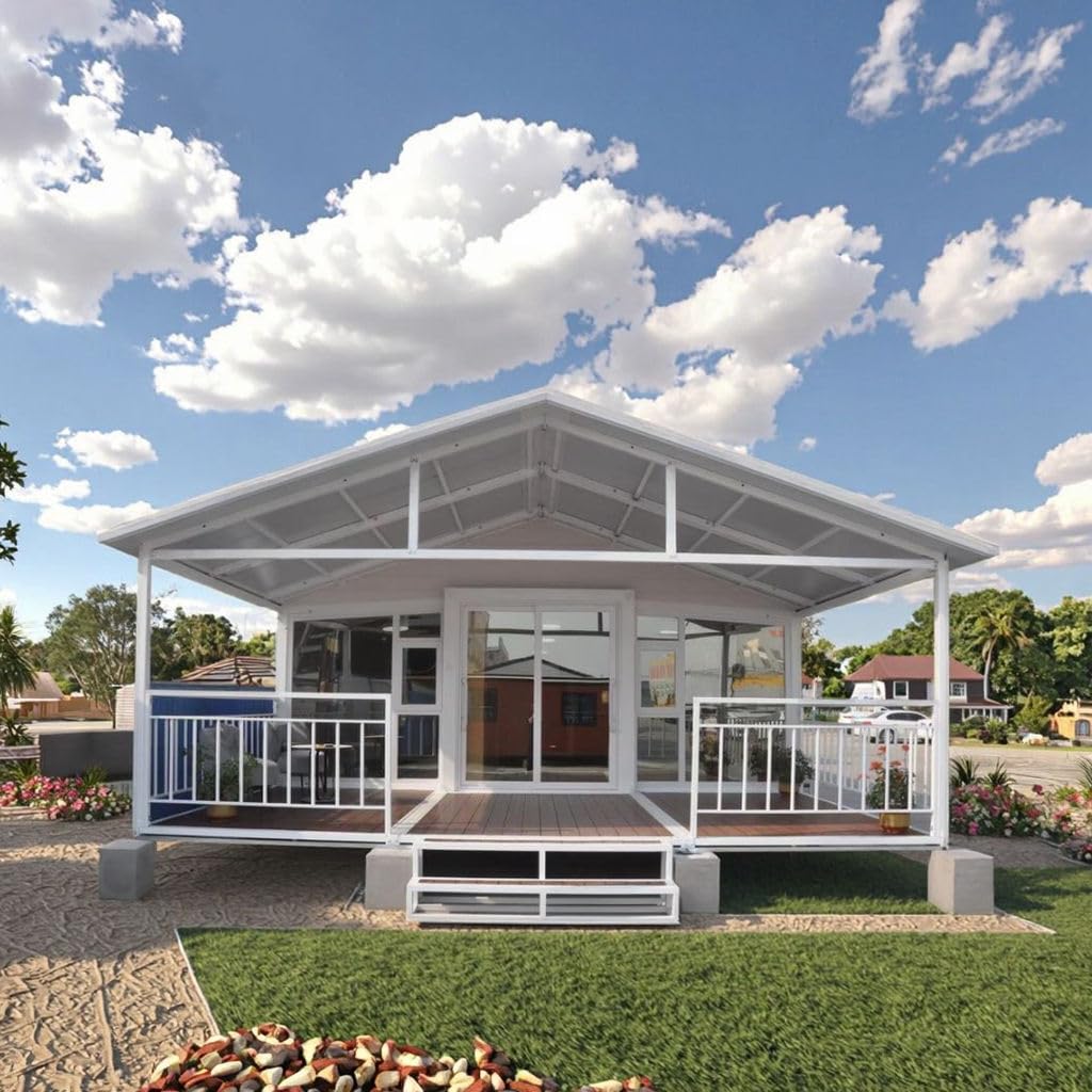 Portable Prefabricated Tiny Home for Sale, 19x20FT Prefab Modular Home with 2 Bedrooms, 1 Equipped Full Bathroom & Kitchen, Expandable Container House to Live in Generic