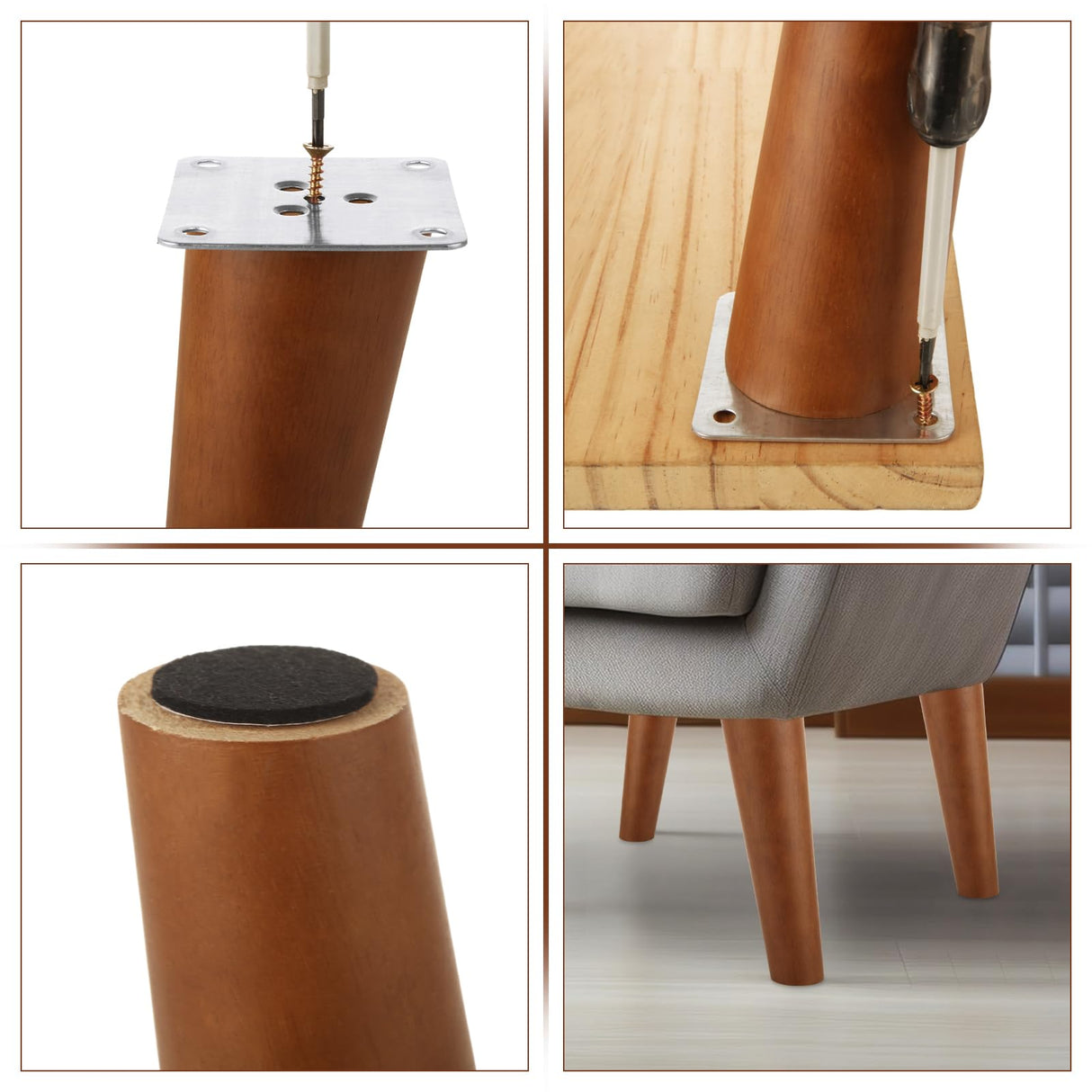 FVIEXE 8 Inches Angled Wood Furniture Legs Set of 8, Wooden Couch Sofa Chair Legs Replacement, Modern Mid Century Furniture Legs for Coffee Table End Table Side Table Night Stand, Slanted FVIEXE